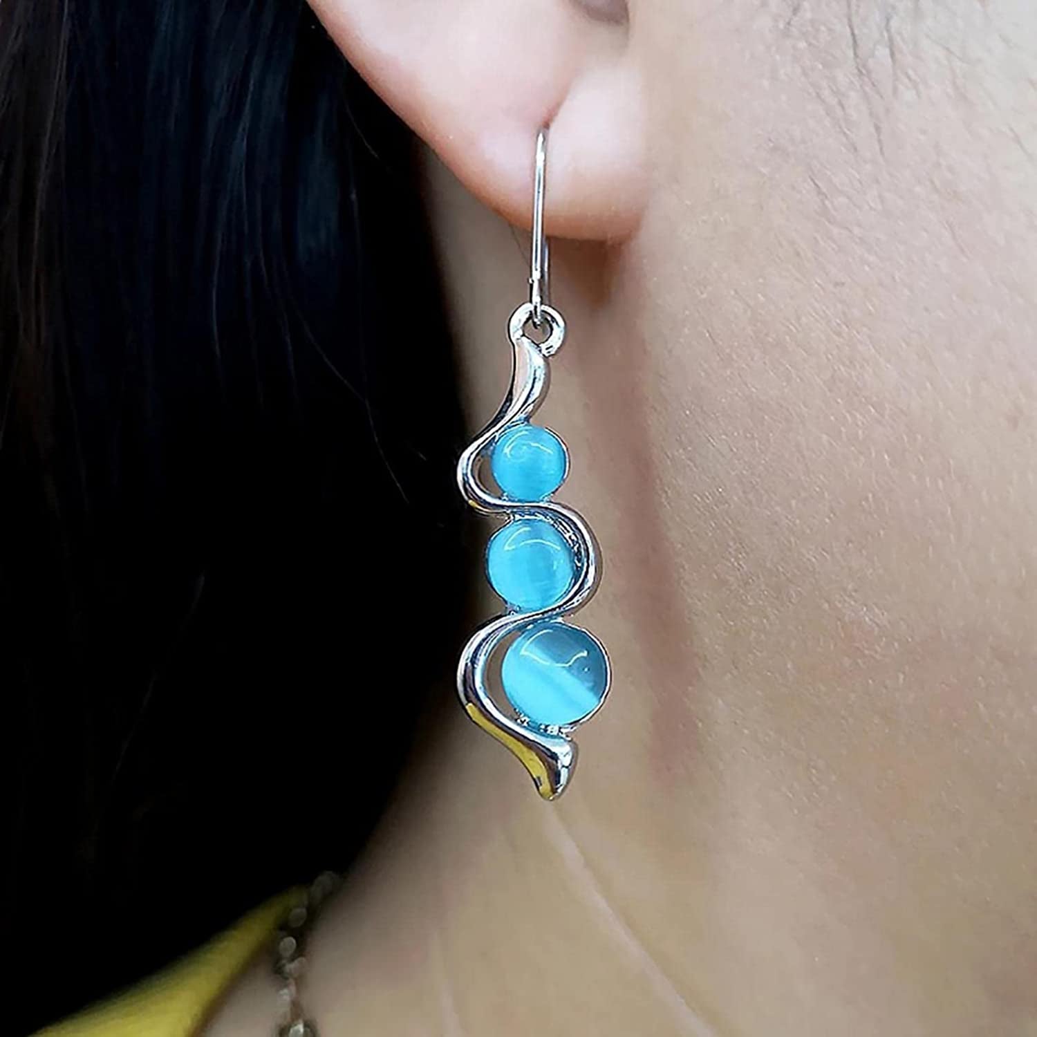 Earrings for Women Ladies Creative Curve Line Fashion Personalized Cat Eye Gem Wavy Jewelry Gifts