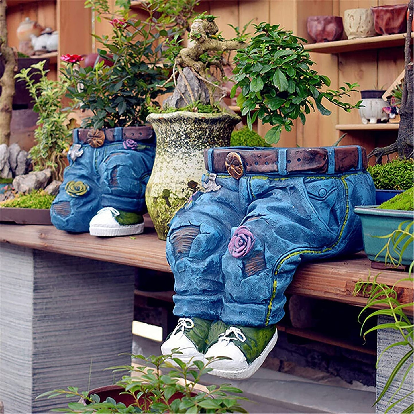 Creative Denim Pants Resin Flower Pot, Flower Planting Pots Garden Pot Outdoor Indoor Flower Pot Cute Planter Pots, Outdoor Indoor Garden Planters, DIY Resin Decorative Flower Pot (A)