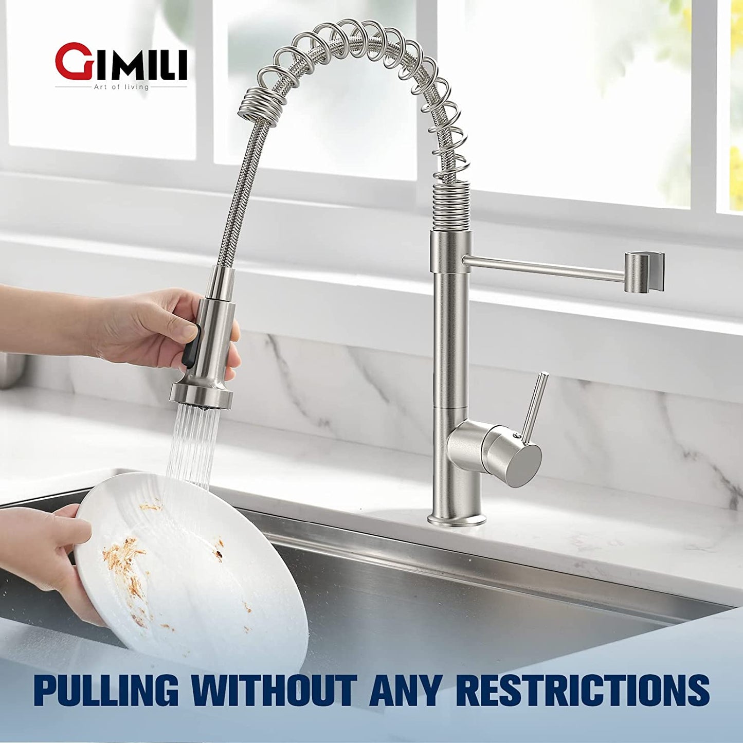 Kitchen Faucet with Pull down Sprayer High Arc Single Handle Spring Kitchen Sink Faucet Brushed Nickel Modern Rv Stainless Steel Kitchen Faucets