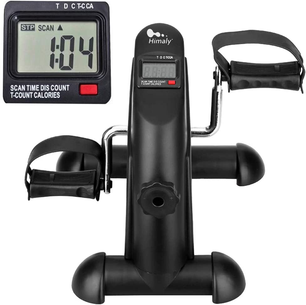 Mini Exercise Bike, Himaly under Desk Bike Pedal Exerciser Portable Foot Cycle Arm & Leg Peddler Machine with LCD Screen Displays