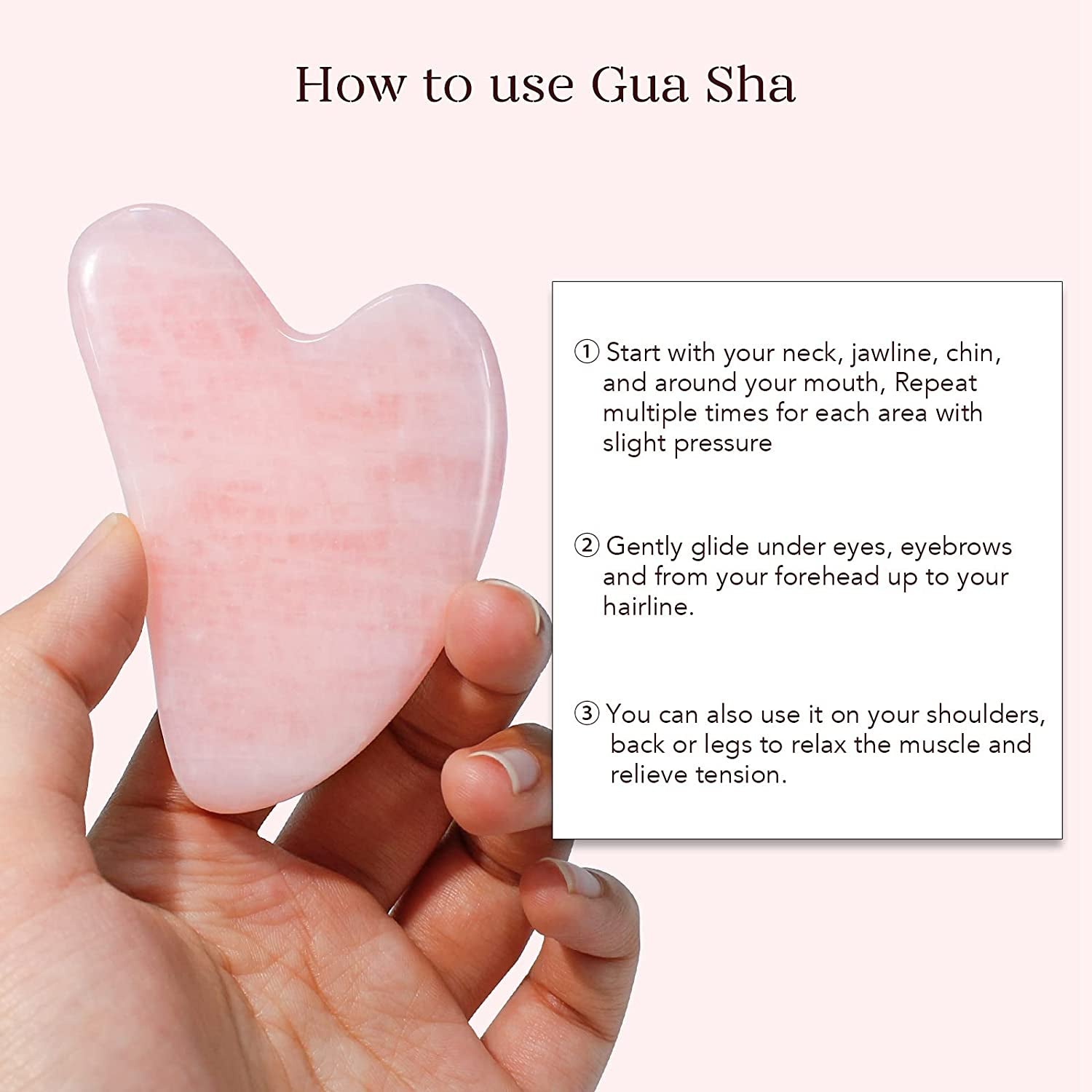 Jade Roller & Gua Sha, Face Roller, Facial Beauty Roller Skin Care Tools,  Rose Quartz Massager for Face, Eyes, Neck, Body Muscle Relaxing and Relieve Fine Lines and Wrinkles