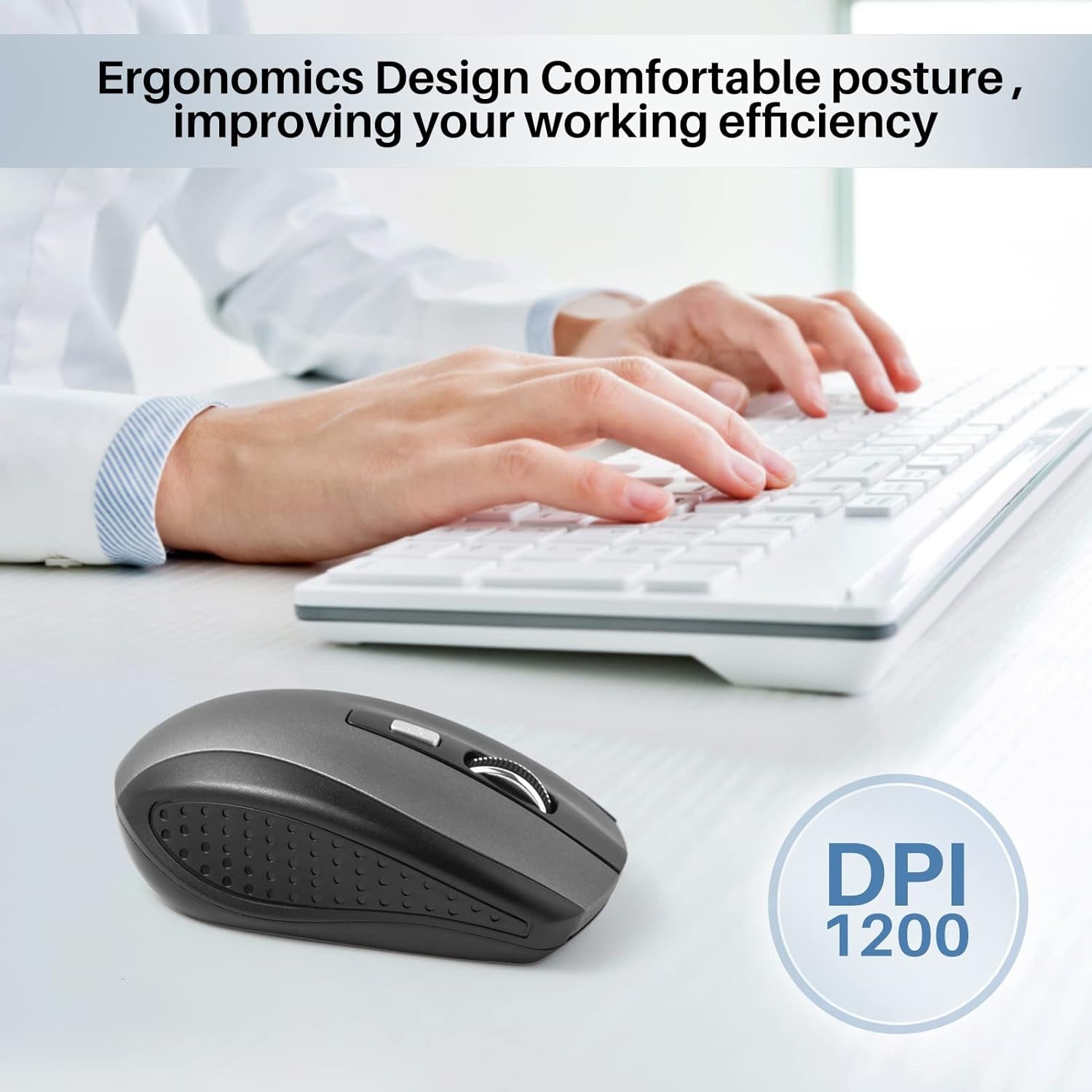 Ultra Scroll Wireless Mouse, 2.4Ghz Wireless Mouse Computer Mouse 1200DPI,6 Buttons with Nano Receiver for Laptop,Pc,Chromebook,Computer,Notebook,Office (Grey)