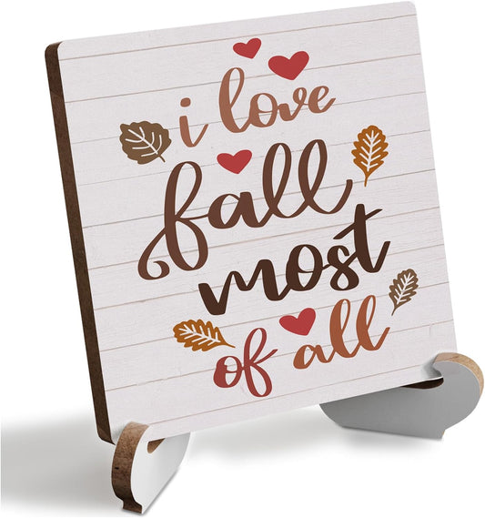 Fall Sign Autumn Thanksgiving Fall Decor Rustic Wooden Desk Decor Funny Fall Quotes for Home Farmhouse Kitchen Shelf Table Centerpieces Seasonal Harvest Decoration Plaque with Wood Stand