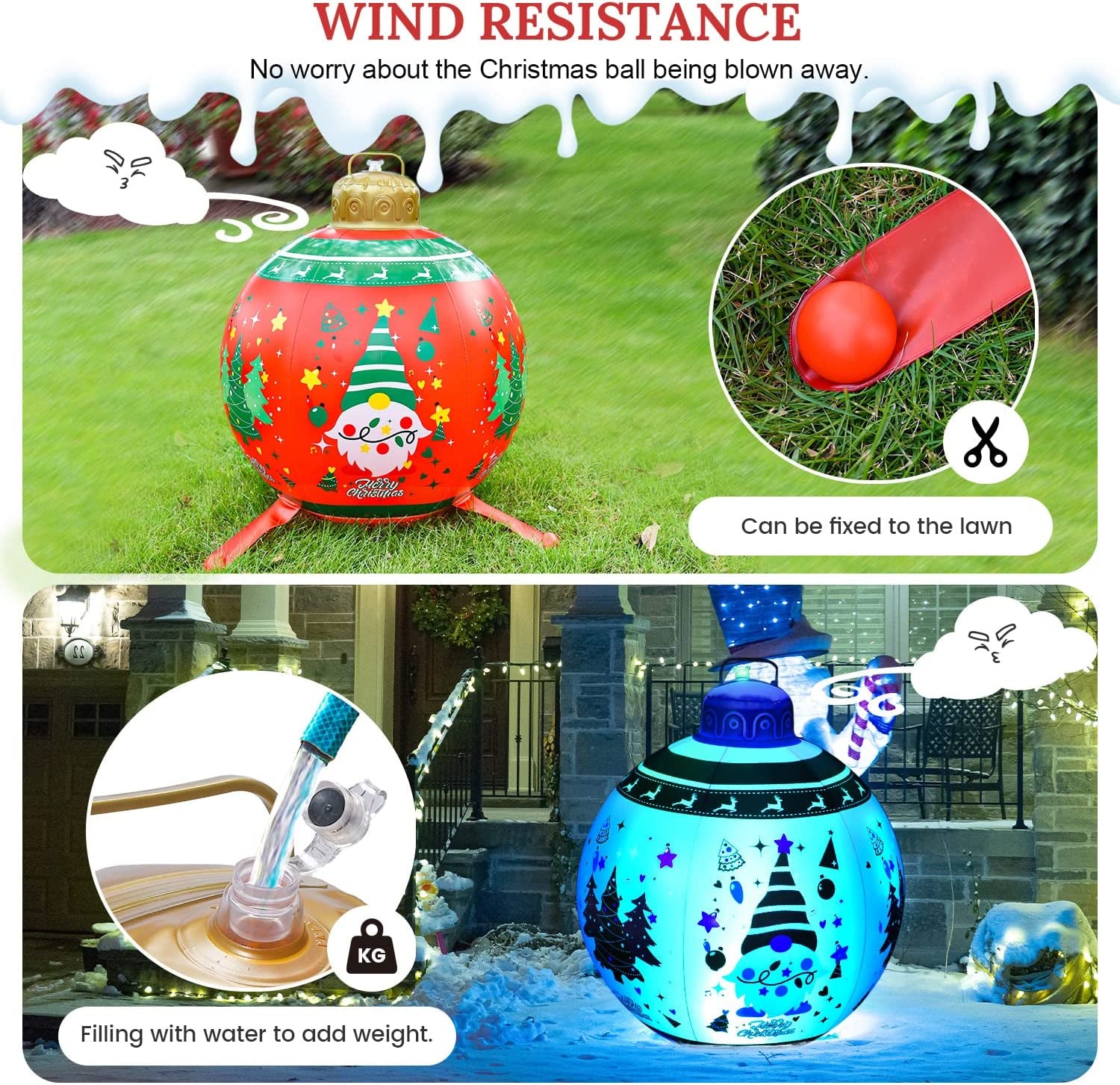 20 Inch Inflatables Christmas Ornament Ball Large Outdoor Christmas Blow up Yard Decorations with LED Lights and Remote Control for outside Holiday Yard Lawn Garden Decor