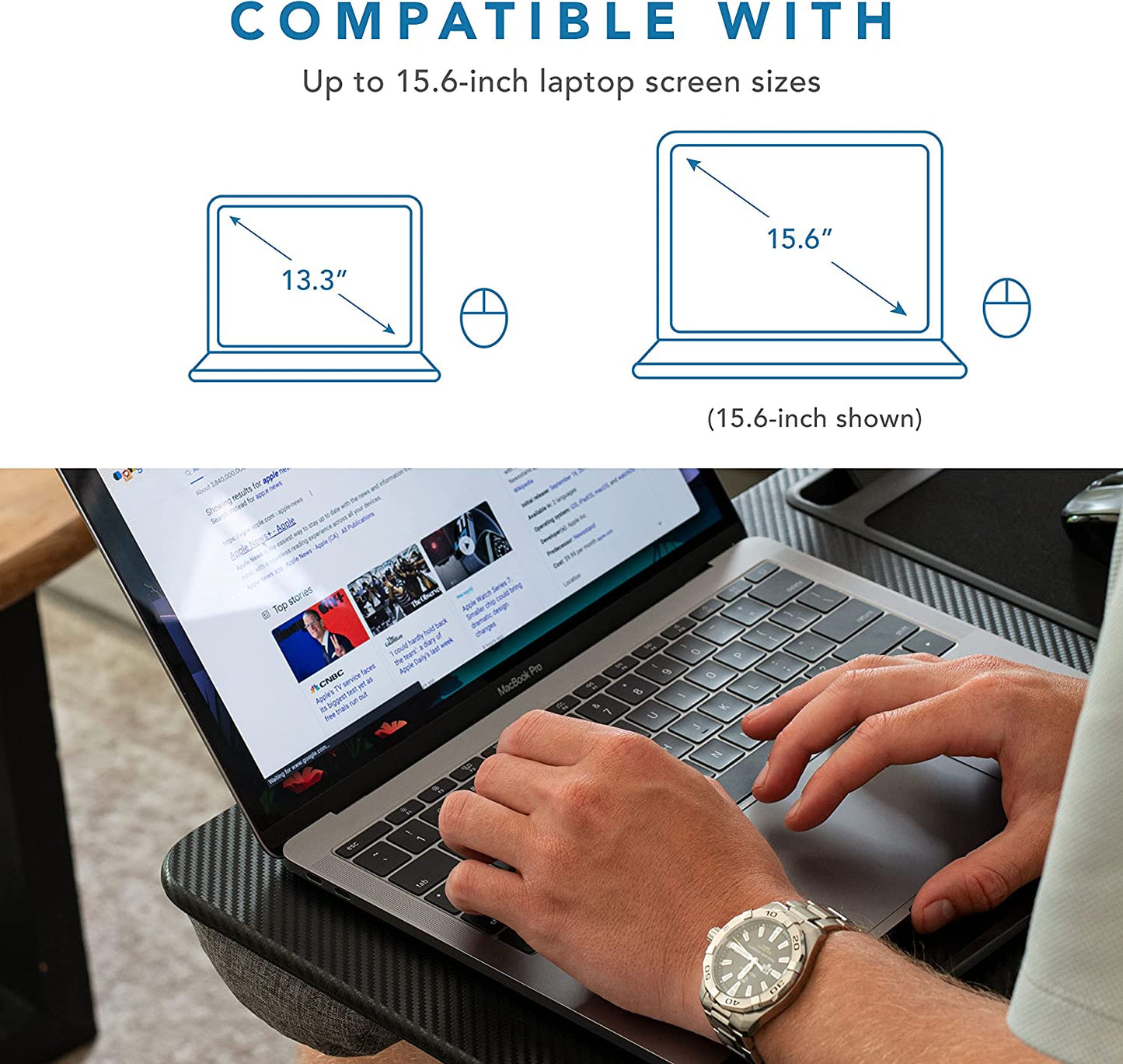 Home Office Lap Desk with Device Ledge, Mouse Pad, and Phone Holder - Black Carbon - Fits up to 15.6 Inch Laptops - Style No. 91588