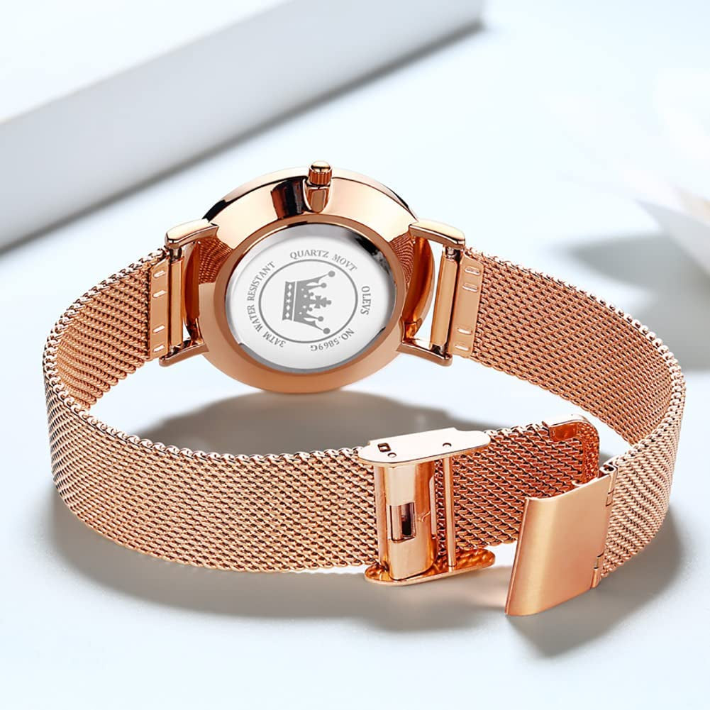 Women'S Casual Wrist Watch, 6.5Mm Ultra Thin Ladies Dress Watch, Small Analog Calendar Easy Read Watch for Women, Large Dial Mesh Bracelet Quartz Watch with Date