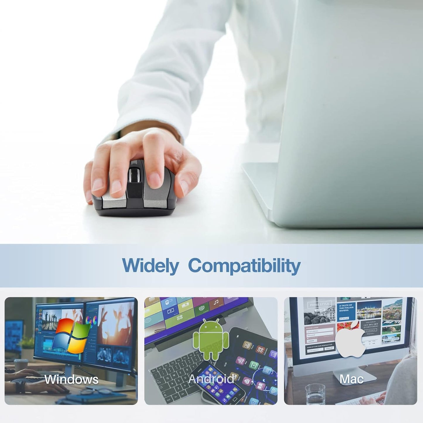 Ultra Scroll Wireless Mouse, 2.4Ghz Wireless Mouse Computer Mouse 1200DPI,6 Buttons with Nano Receiver for Laptop,Pc,Chromebook,Computer,Notebook,Office (Grey)