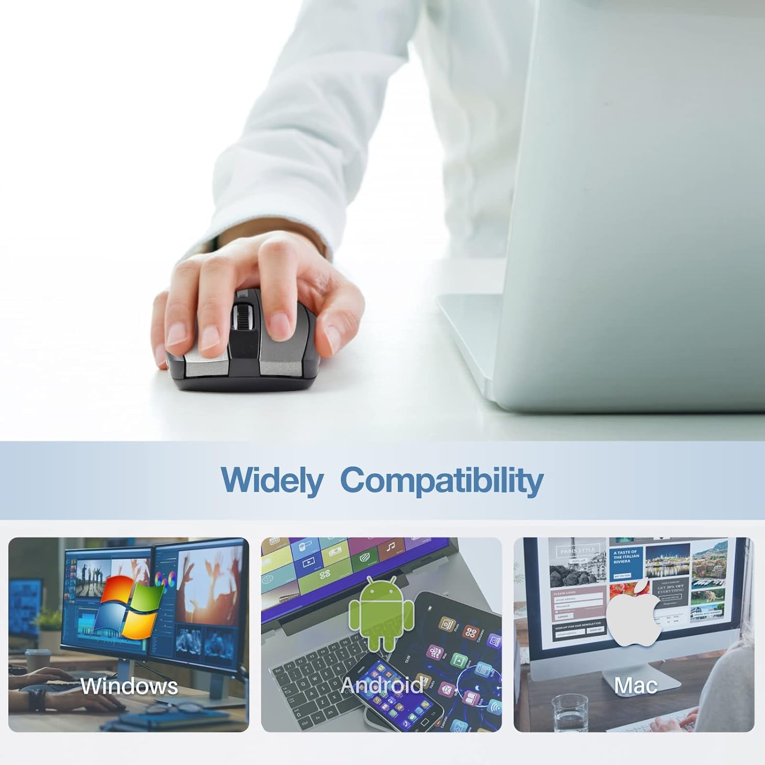 Ultra Scroll Wireless Mouse, 2.4Ghz Wireless Mouse Computer Mouse 1200DPI,6 Buttons with Nano Receiver for Laptop,Pc,Chromebook,Computer,Notebook,Office (Grey)