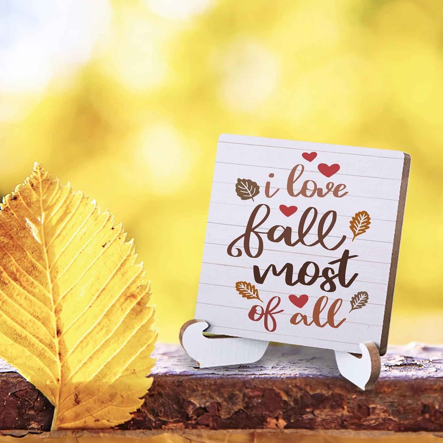 Fall Sign Autumn Thanksgiving Fall Decor Rustic Wooden Desk Decor Funny Fall Quotes for Home Farmhouse Kitchen Shelf Table Centerpieces Seasonal Harvest Decoration Plaque with Wood Stand