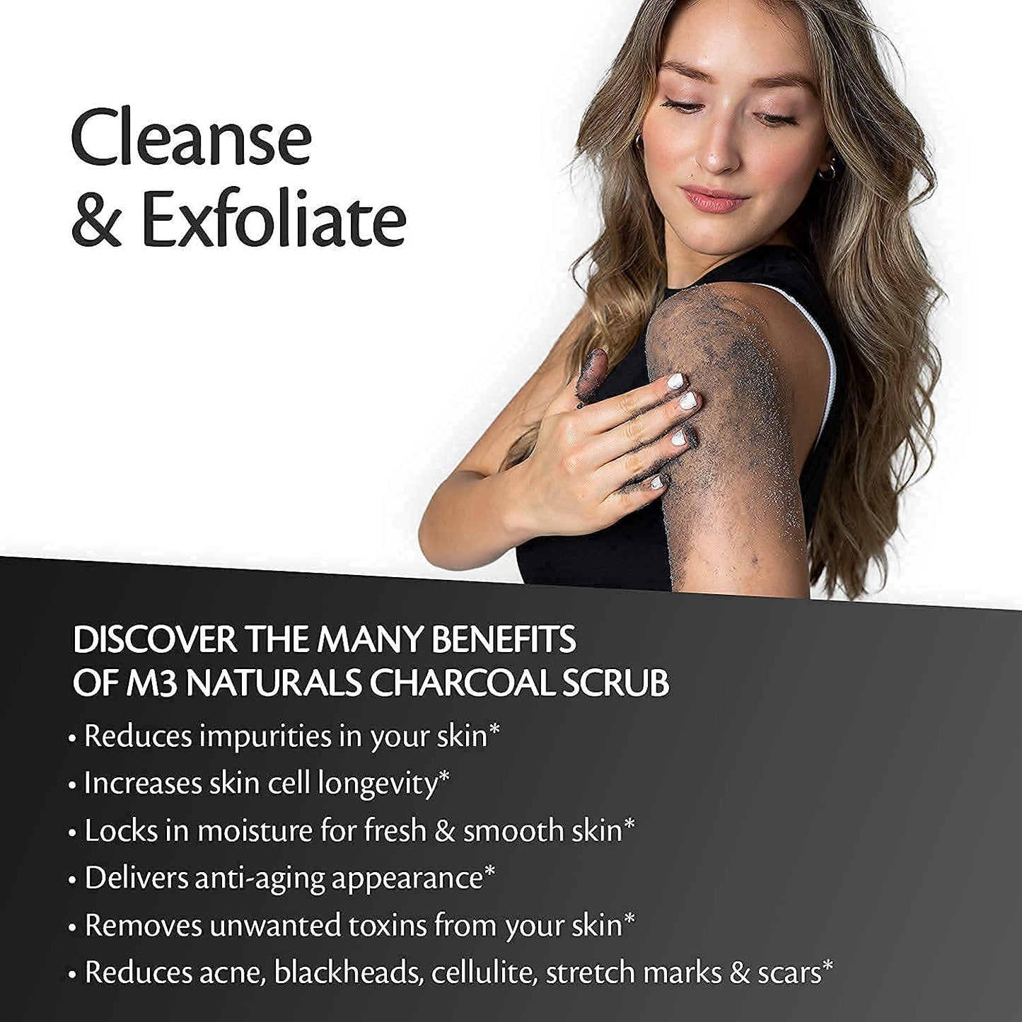 Charcoal Exfoliating Body Scrub Polish with Collagen & Stem Cell Gentle Body Exfoliator Face Scrub Bump Eraser Booty Scrub Best Shower Scrub Skin Exfoliant for Men & Women Polish