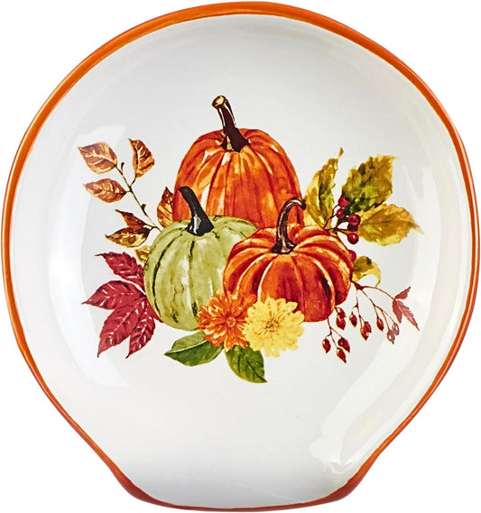 Pumpkin Spoon Rest - Fall Pumpkin Decor, Halloween Pumpkin Decorations Thanksgiving Spoon Rest for Stove Top, Autumn Utensil Holder Farmhouse Fall Kitchen Decor, Large No-Handle Spoon Holder Pottery