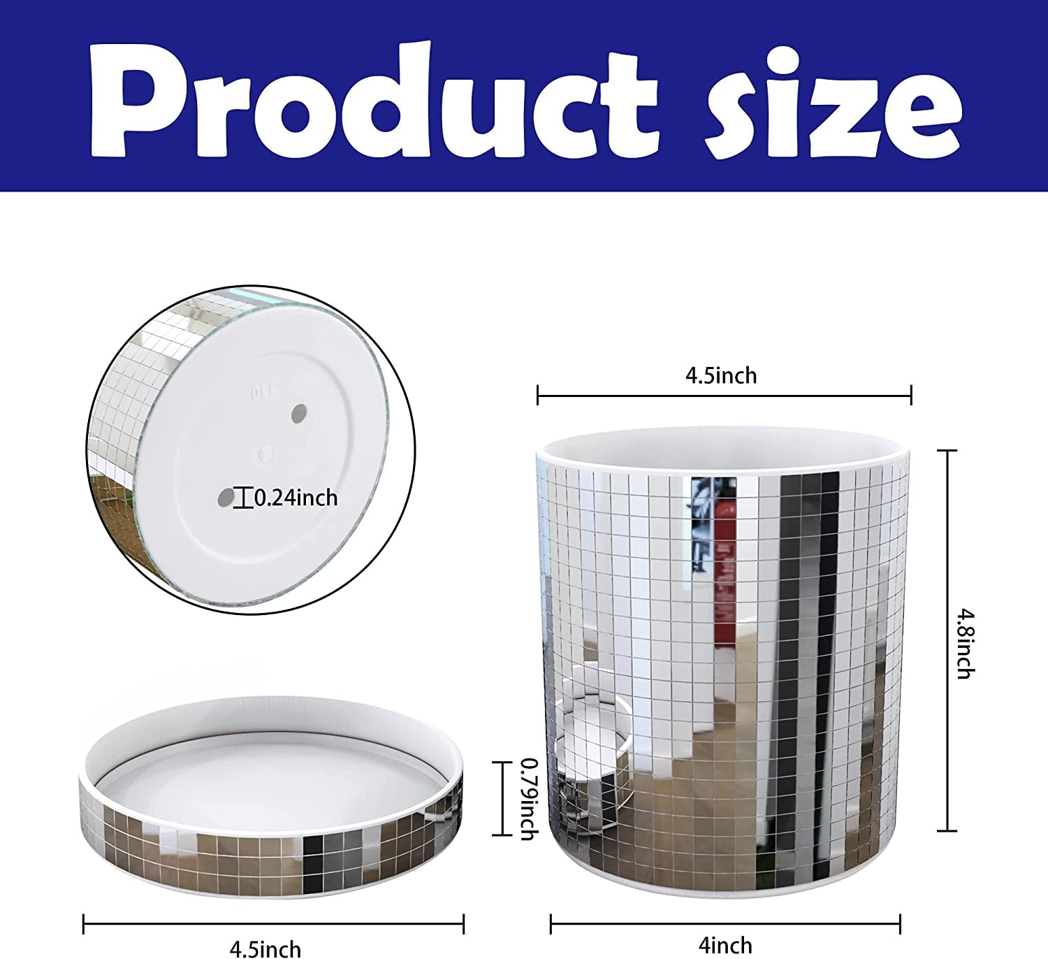 Disco Cylindrical Planter Pot,4.5*4.8 Inch Mirror Disco Cylindrical Vase, Modern Disco Plastic Planter Pot with Drainage Hole and Saucers for Indoor Outdoor Plants (Silver)