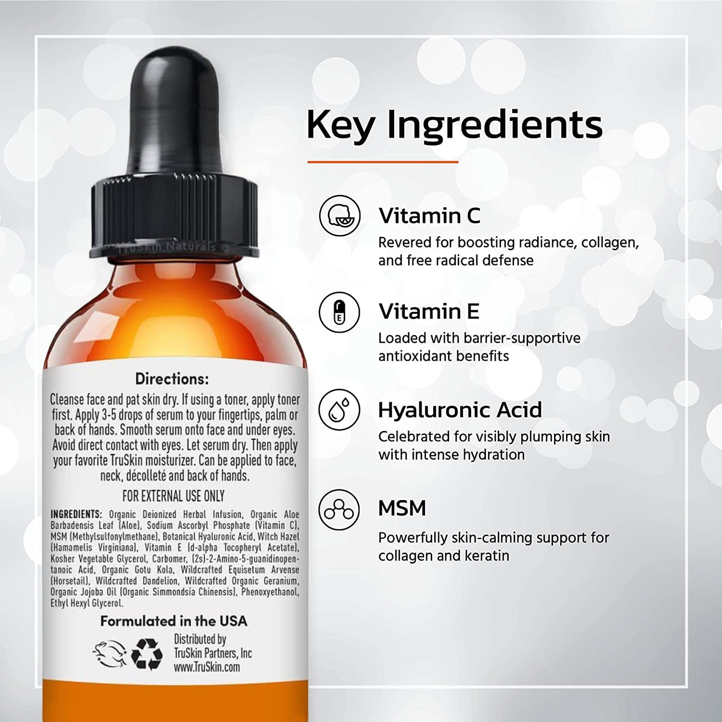 Truskin Vitamin C Serum for Face, anti Aging Serum with Hyaluronic Acid, Vitamin E, Organic Aloe Vera and Jojoba Oil, Hydrating & Brightening Serum for Dark Spots, Fine Lines and Wrinkles, 1 Fl Oz
