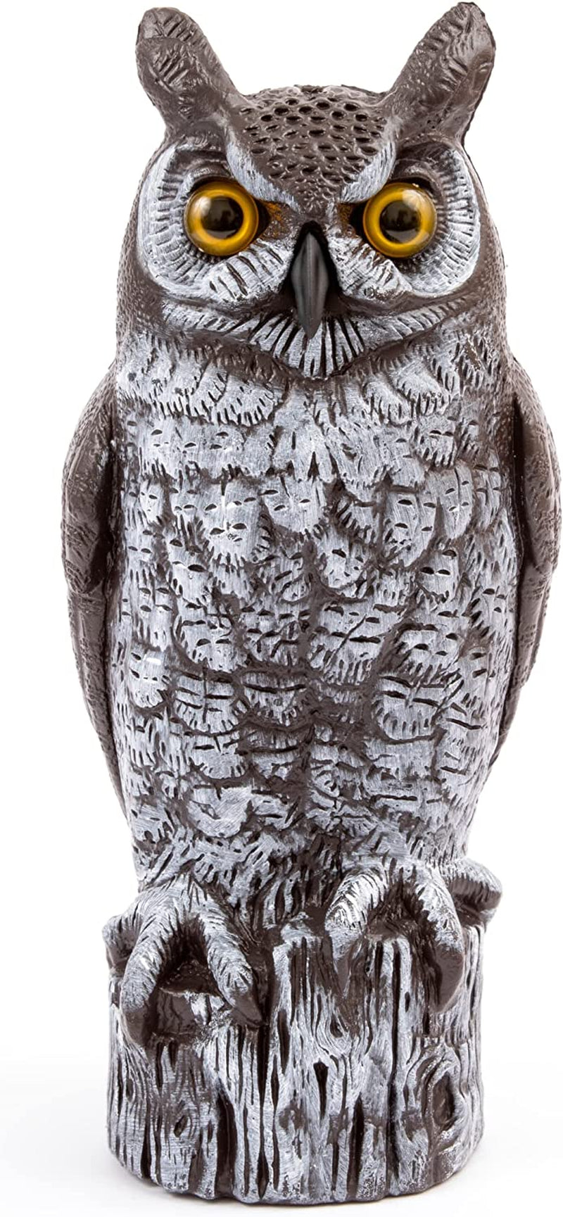 Fake Owl Decoy to Scare Birds Away from Gardens, Rooftops, and Patios - Scarecrow Provides Chemical-Free Pest Control - Safe and Humane, 16" Great Horned Owl