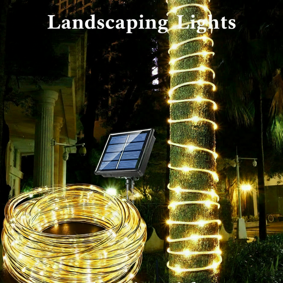 Solar Rope Light 33FT 100L IP65 Waterproof Outdoor LED Copper Fairy String Tube Lights for Party Garden Yard Home Wedding Christmas Halloween Holiday Tree Decoration Lighting (Warm White)