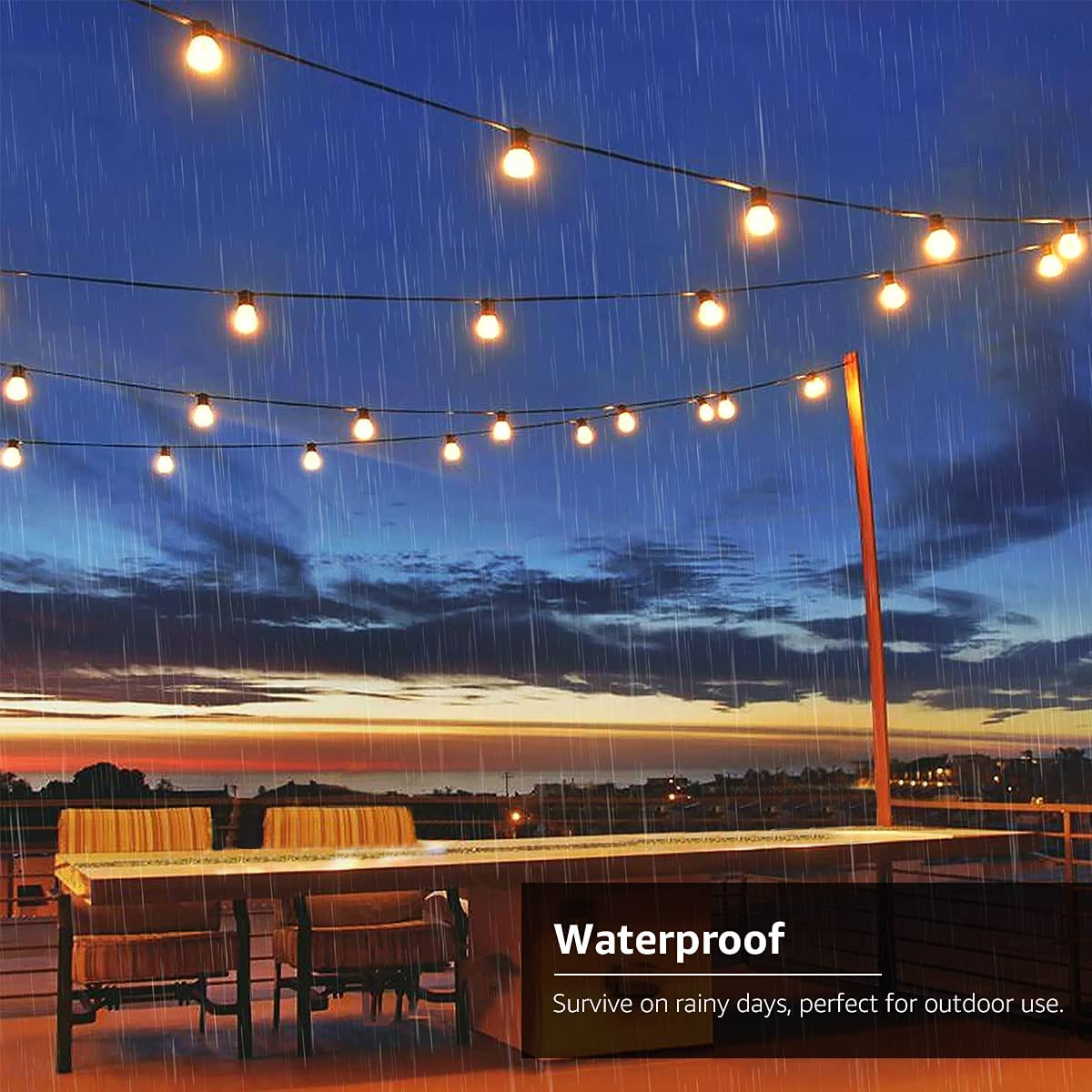 Solar Outdoor String Lights LED Patio Lights, USB Rechargeable Portable Bistro Lights, 25Ft 25 G40 Bulbs Edison Café String Lights for Porch, Pergola, Backyard, Deck, Garden, Pool, Party, Wedding