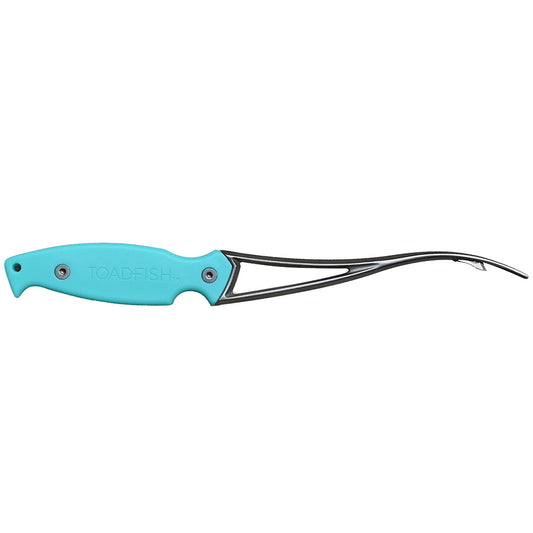 A blue and black Toadfish Frogmore Shrimp Cleaners with a stainless steel blade and ergonomic handle.