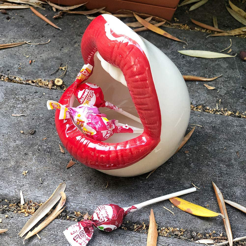 Lemonadeus Multi-Role Ceramic Sexy Lips Planter Stylish Lip Pot/Gadget Storage Mouth Planter Unique Ash Tray Ceramic Container (Red)