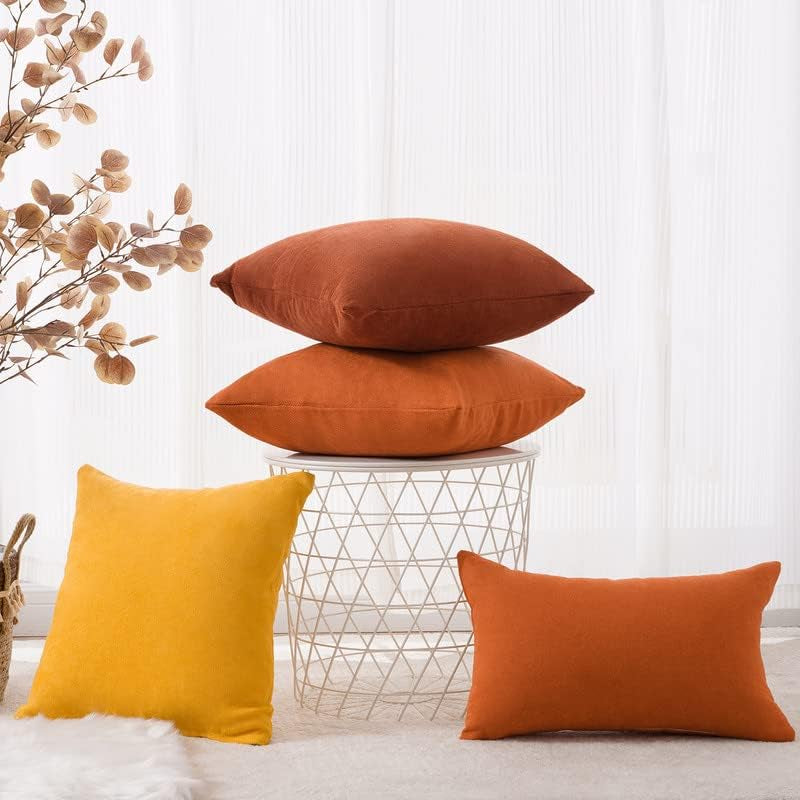l Decorative Throw Pillow Covers Solid Soft Chenille Cushion Cover Case Fall Orange 16 X 16Inch for Couch Bedroom Sofa 40 X 40 Cm, Set of 2, Orange