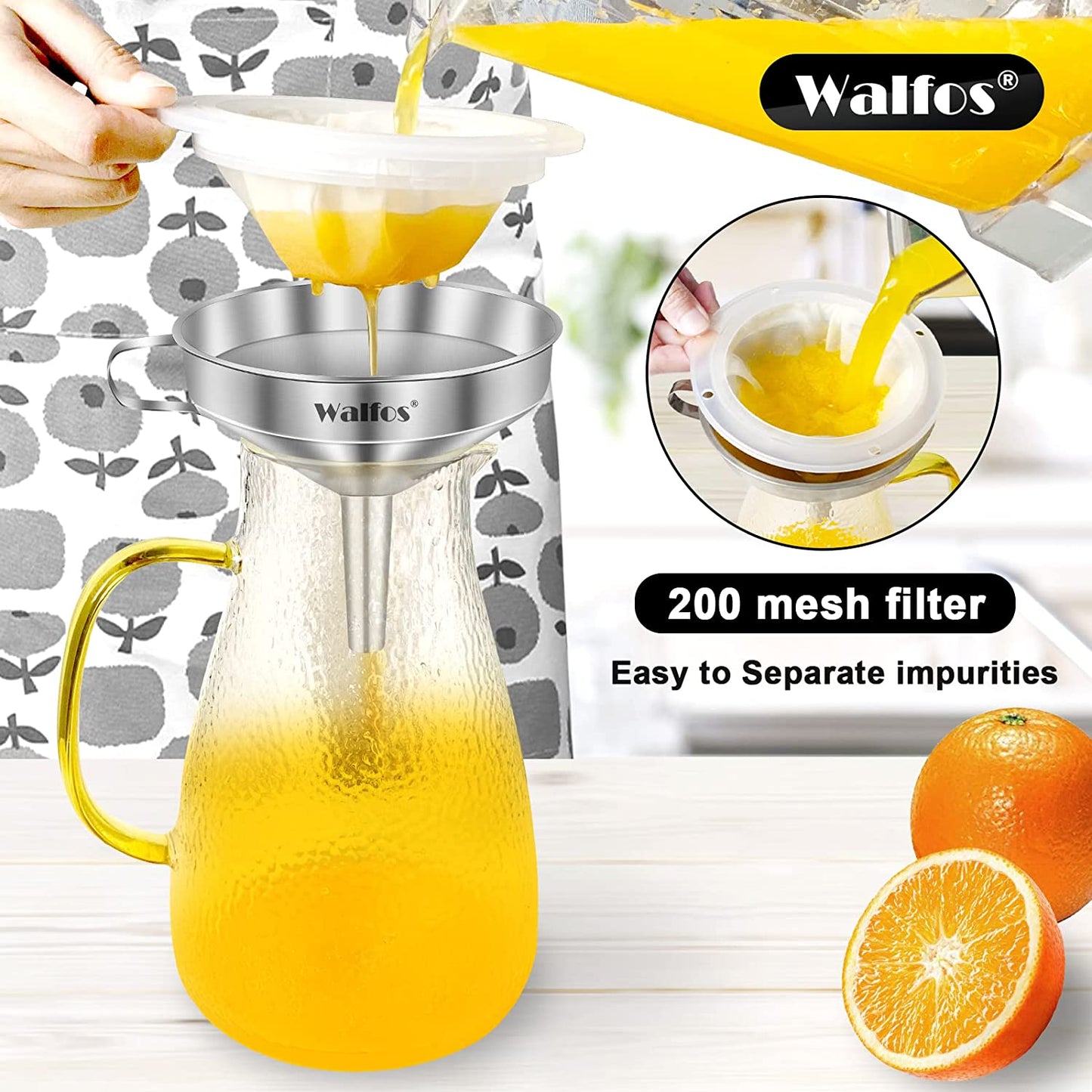 3Pcs Kitchen Funnel with 2 Removable Strainer ＆ 1 Cleaning Brush & 1Pc 200 Mesh Food Filter Strainer, Food Grade Stainless Steel Funnel for Transferring of Liquid, Oils, Jam, Dry Ingredients
