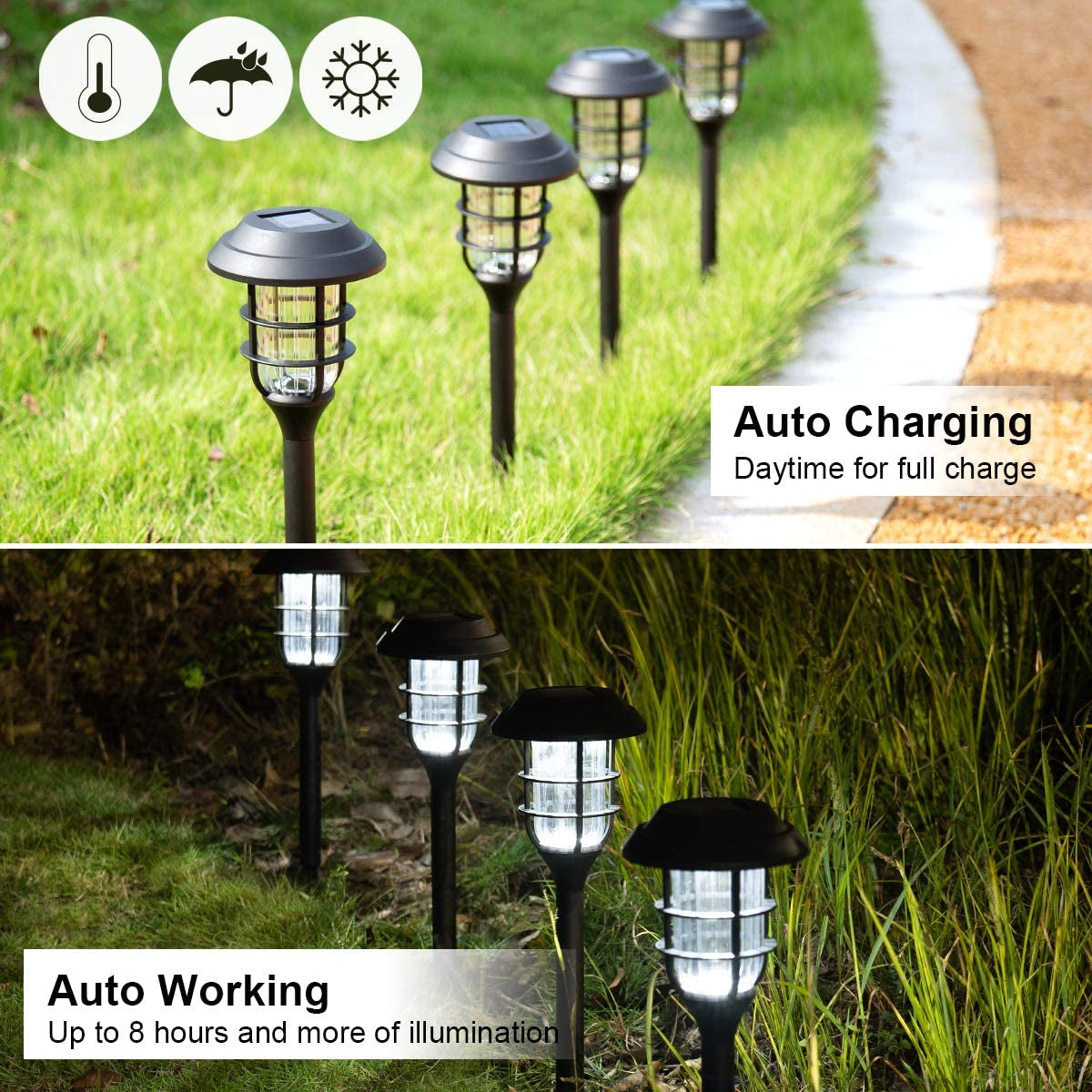Solar Outdoor Lights, 8 Pack Solar Pathway Lights, Bright Solar Garden Lights, Waterproof Led Solar Yard Lights for Patio, Lawn, Yard, and Landscape-(Cold White)