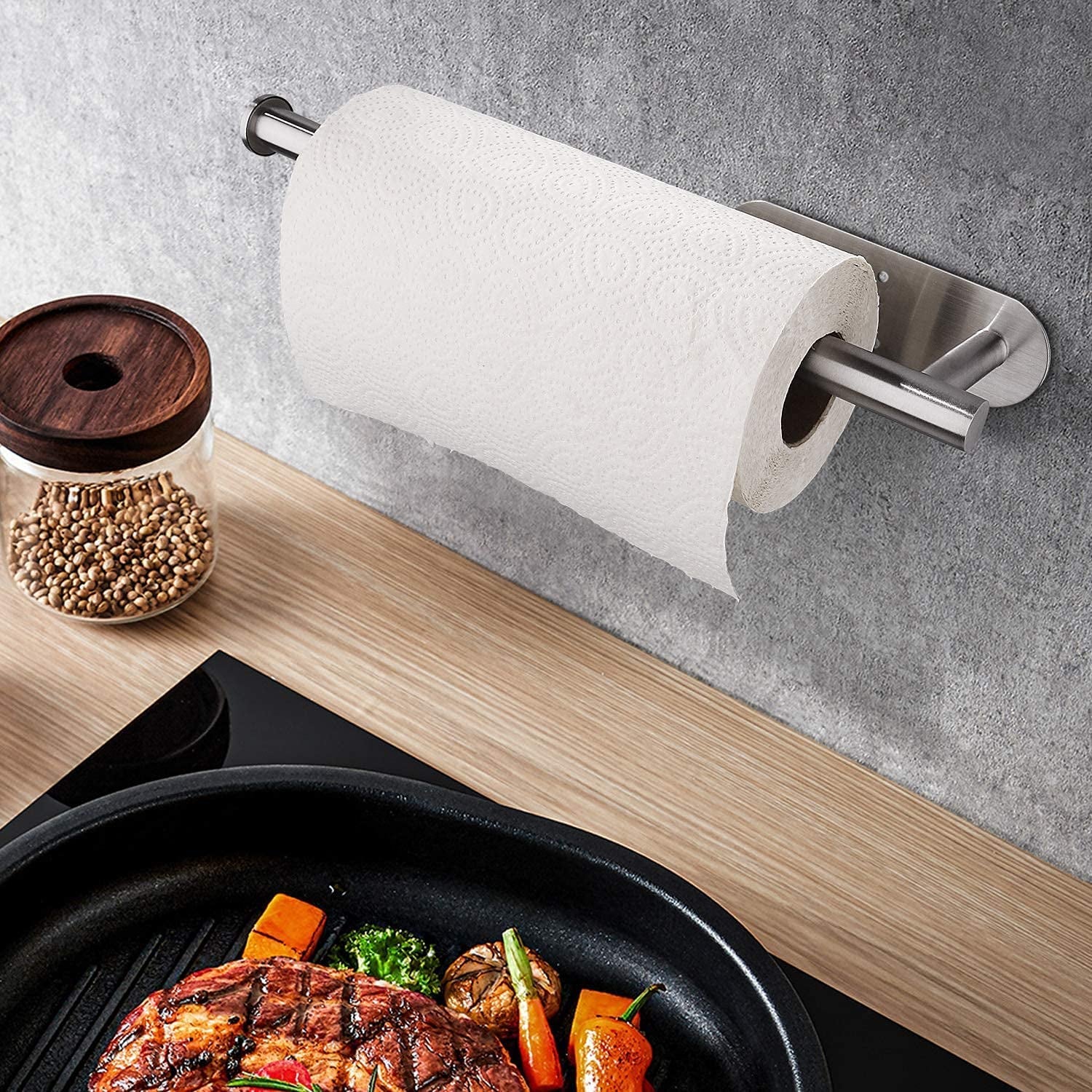 Paper Towel Holders-Blcak,Paper Towels Rolls - for Kitchen,Paper Towels Bulk- Self-Adhesive under Cabinet,Both Available in Adhesive and Screws,Stainless Steel(Silver 2PC)
