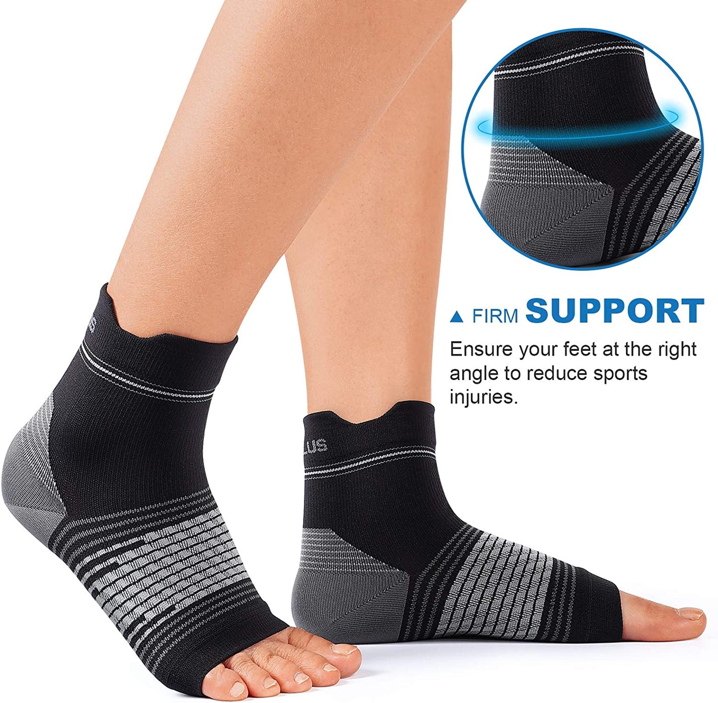Plantar Fasciitis Sock (6 Pairs) for Men and Women, Compression Foot Sleeves with Arch and Ankle Support (Black, Large)