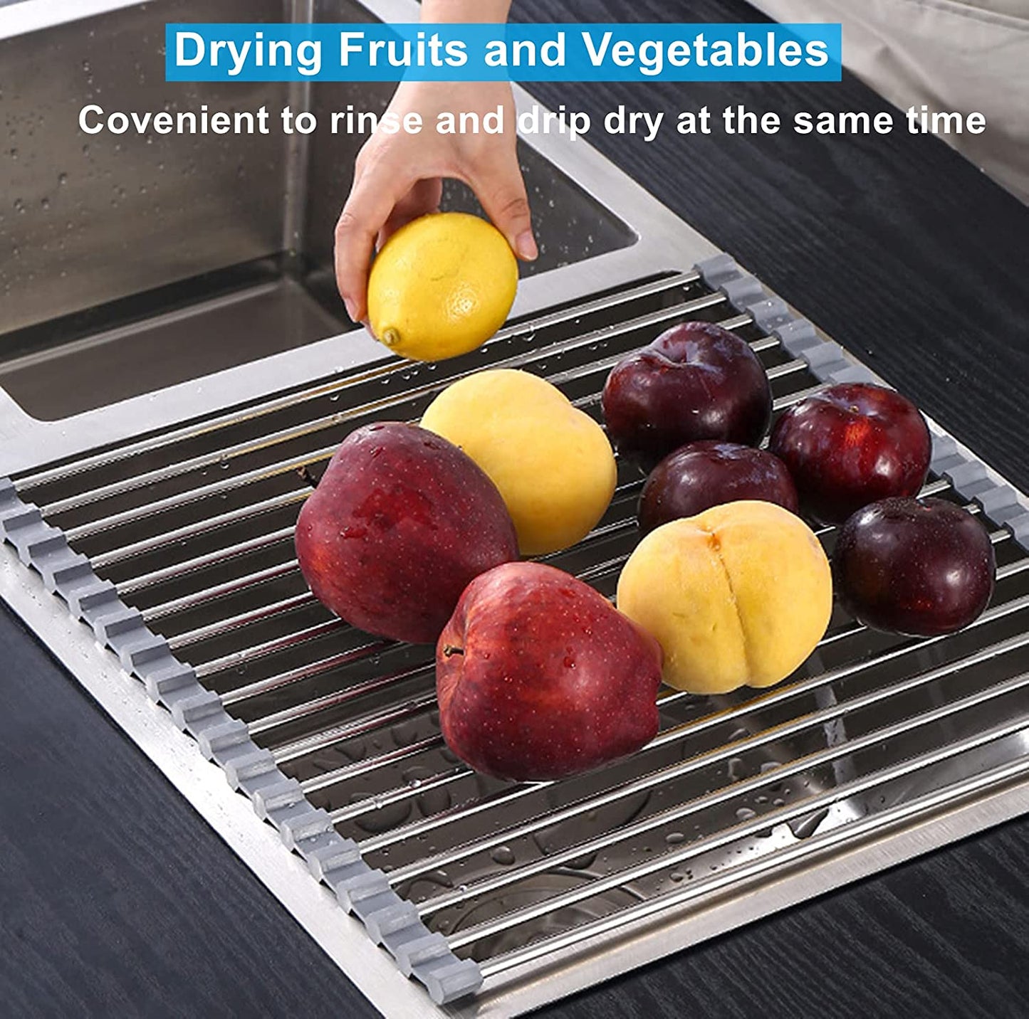 Roll up Dish Drying Rack over the Sink for Kitchen Sink 17.5X15.7 Inch Drying Rack Folding Dish Drainer Mat Rolling Dish Rack Sink Rack Stainless Steel Kitchen Dry Rack