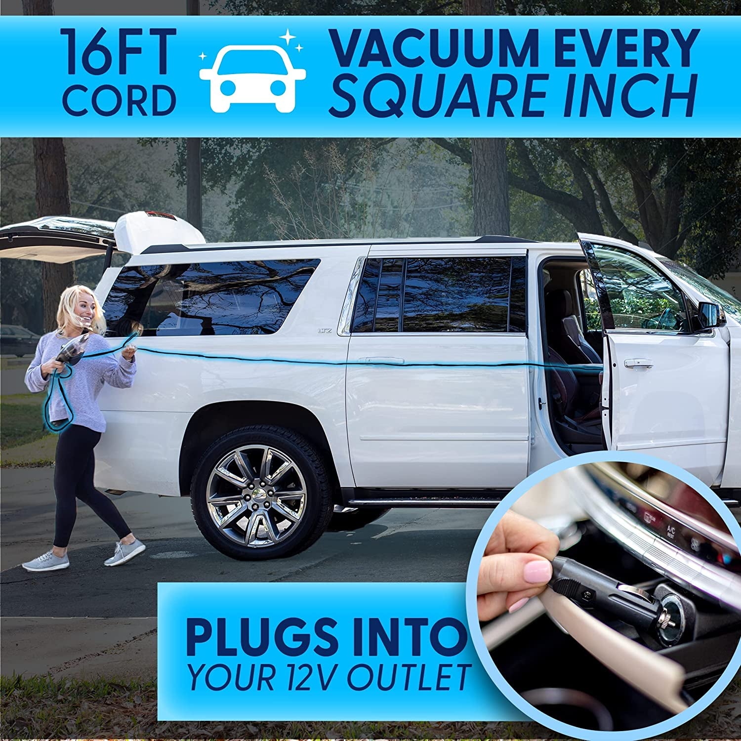 Car Vacuum Cleaner - Small 12V High Power Handheld Portable Car Vacuum W/Accessories, 16 Ft Cord & Bag - Car Gifts for Men Who Have Everything - Detailing Kit Essentials for Travel