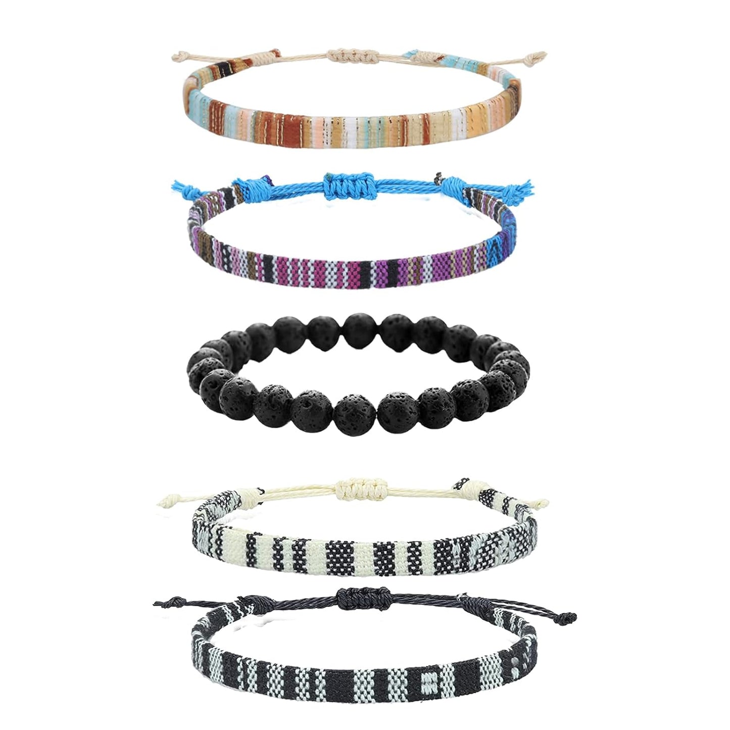 5 Pcs Surfer Beach Bracelet Men Women, Bracelets for Men, Handmade Boho Ankle Bracelet Summer Hippie Jewelry Beachy Braided Bracelets Adjustable, Unisex Rope String Anklet Waterproof for Men Women