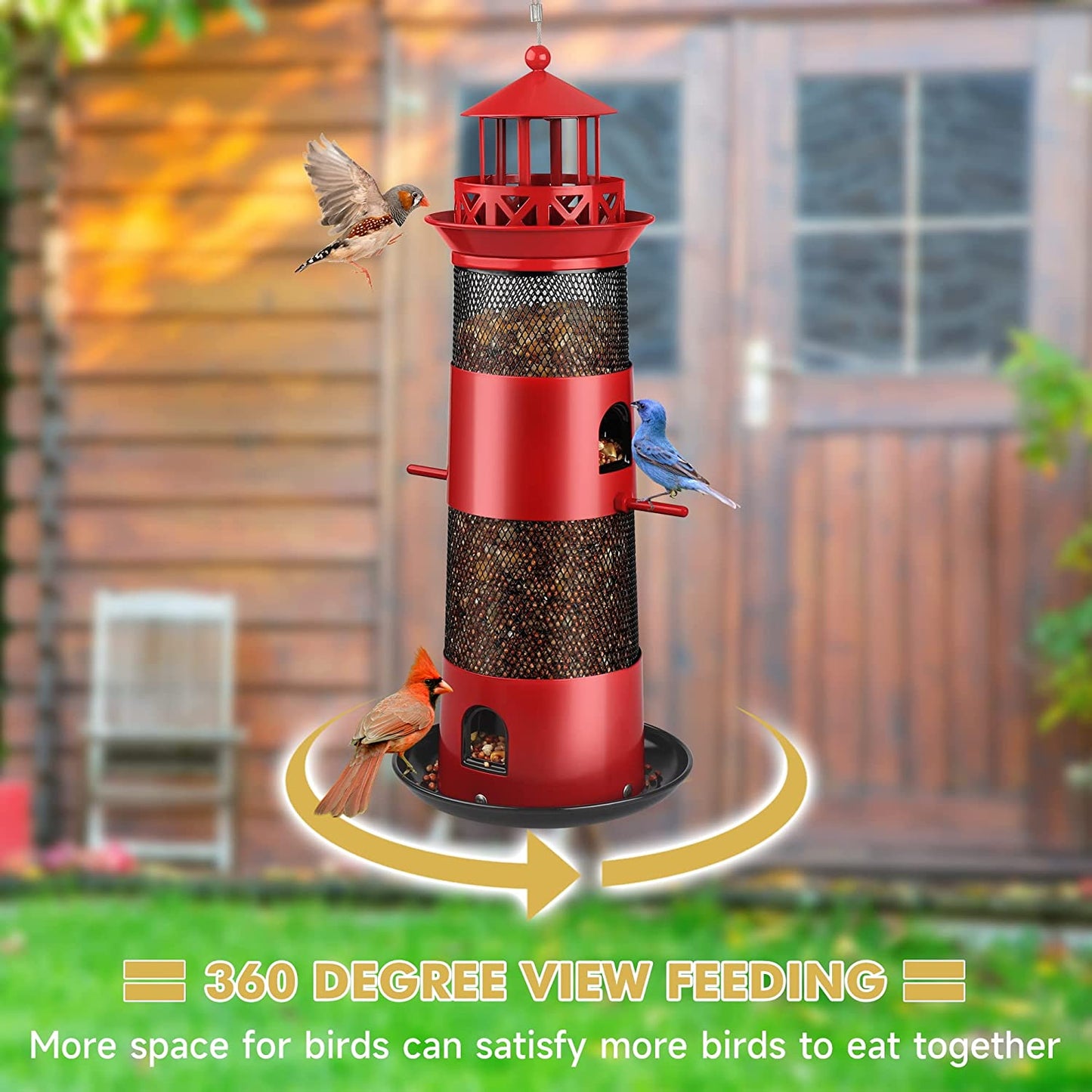 Bird Feeders for Outdoors Hanging, Squirrel Proof Wild Bird Feeder for Outside, Metal Bird Seed Feeder for Small Birds, 4 Lbs Large Capacity for Cardinal, Finch, Sparrow, Blue Jay.