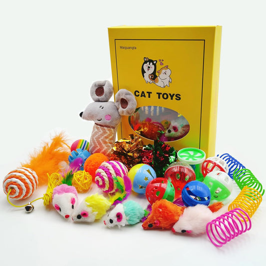 25 PCS Assortment of Cat Toys-Hanging Door Cat Toy, Catnip Toys,Feather Teaser, Mice, Colorful Balls & Bells. Perfect for Kittens, Cats, and Puppies!