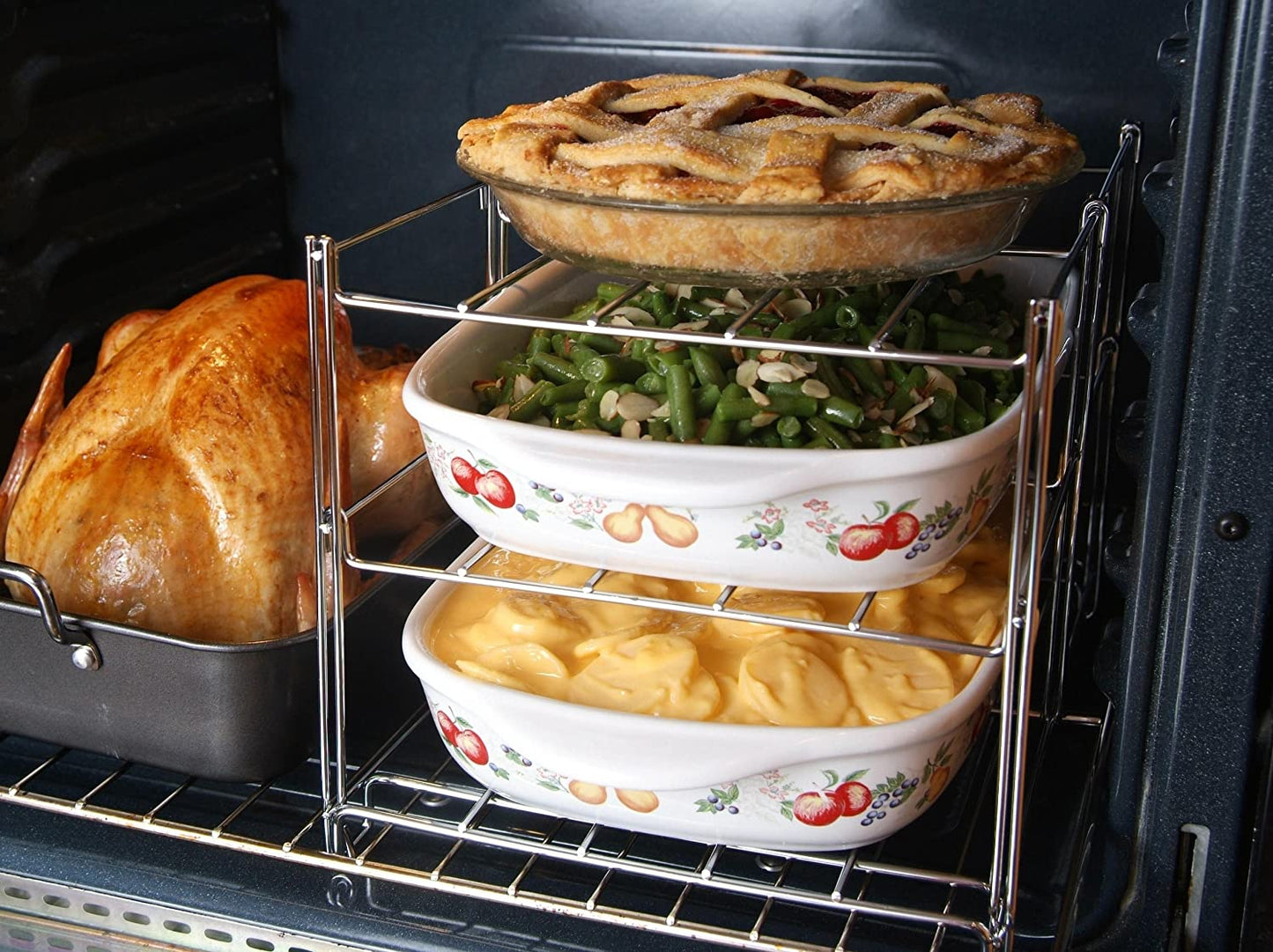 Oven Insert with Large Non-Stick 3-Tier Baking Rack, ROASTING PAN INCLUDED, Charcoal and Chrome