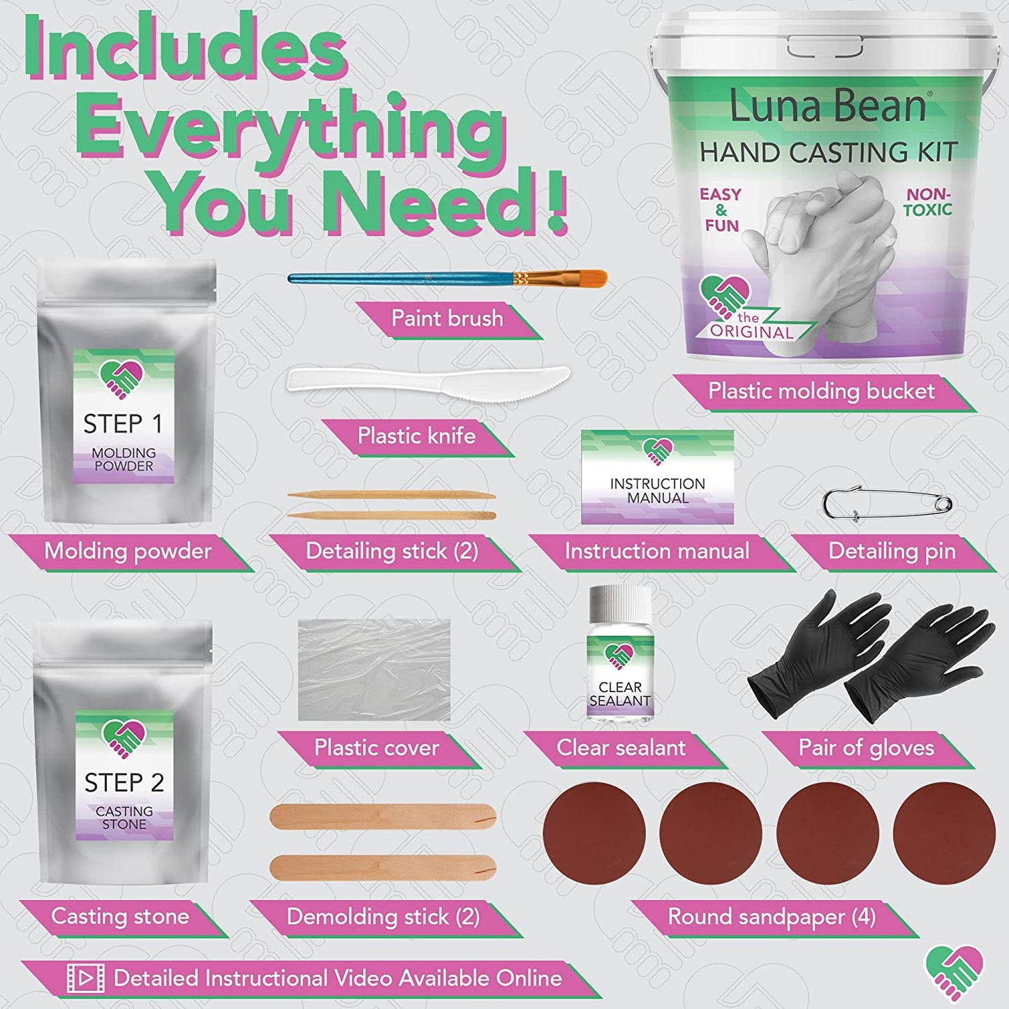 Luna Bean Keepsake Hands Casting Kit | DIY Plaster Statue Casting Kit | Hand Holding Craft for Couples, Adult & Child, Wedding, Friends, Anniversary