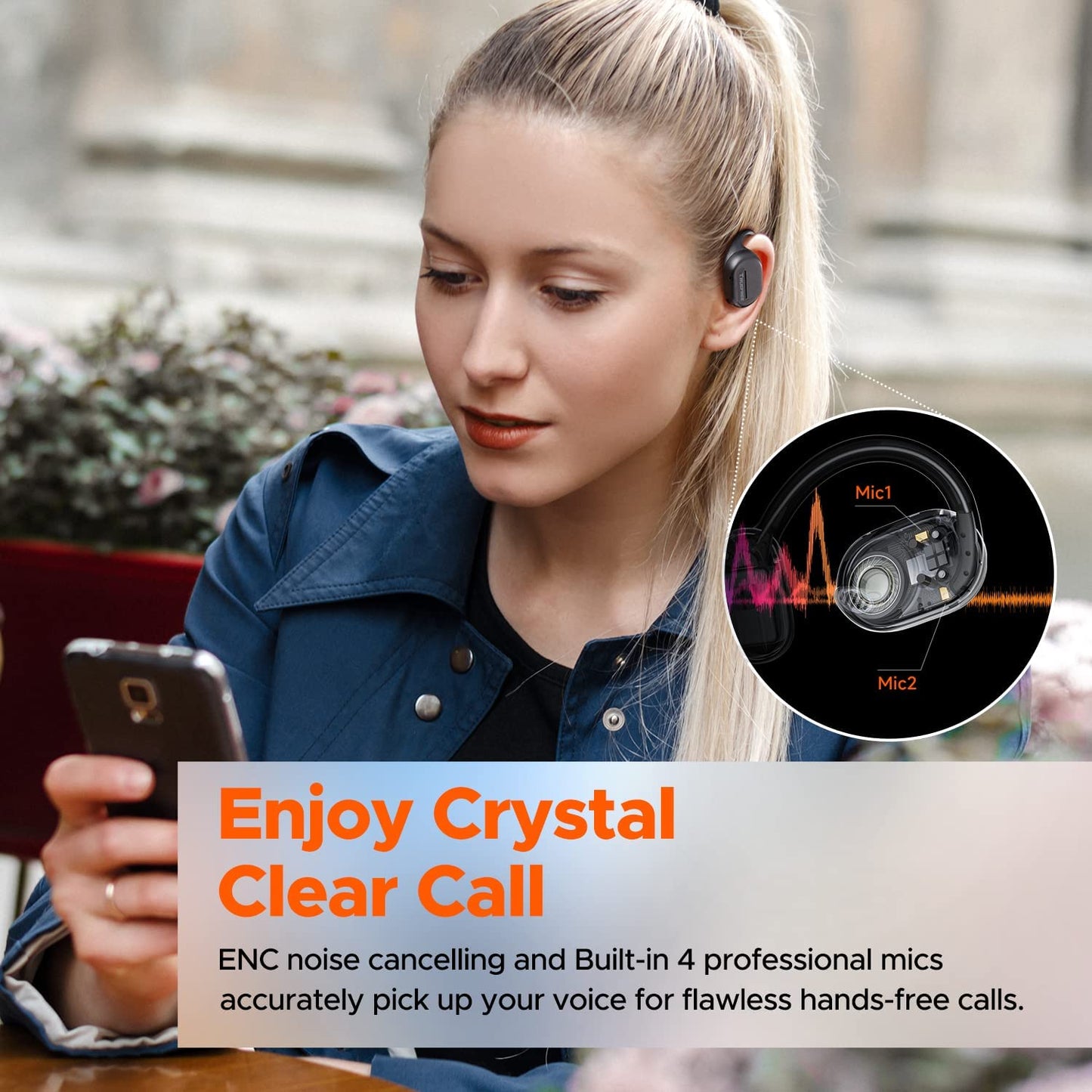 O1 Open Ear Headphones Bluetooth 5.3 Wireless Open Ear Earbuds with 16.2Mm Driver, Immersive Stereo Sound, Noise-Cancellation Mic for Clear Calls, 45H Playtime, for Sports Workout Gaming