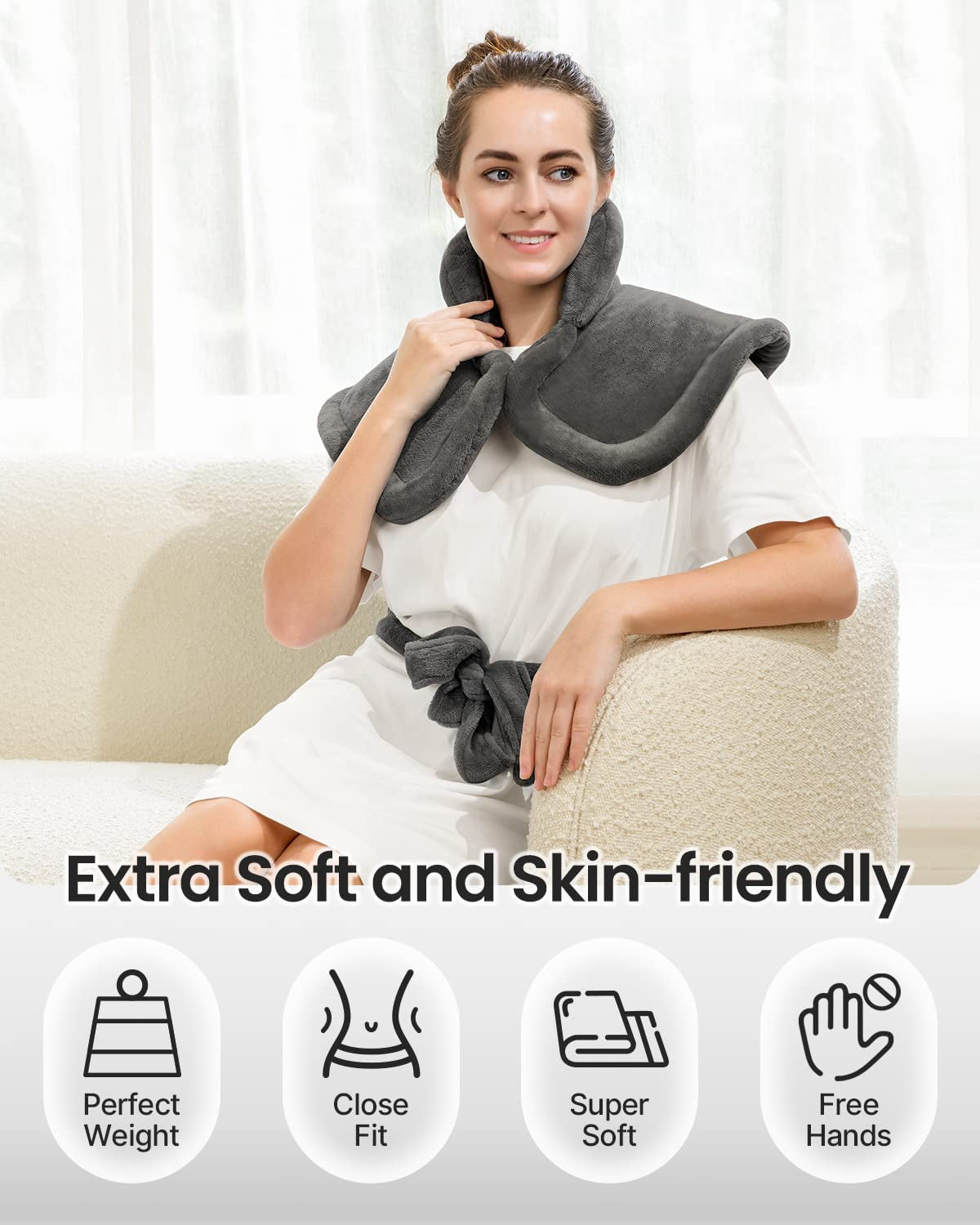 Weighted Heating Pad for Back Pain Relief, FSA HSA Eligible, Electric Heat Pads for Neck and Shoulders, Birthday Valentines Day Gifts for Mom, Fast-Heating, Auto Shut Off, ETL Certified, Gray