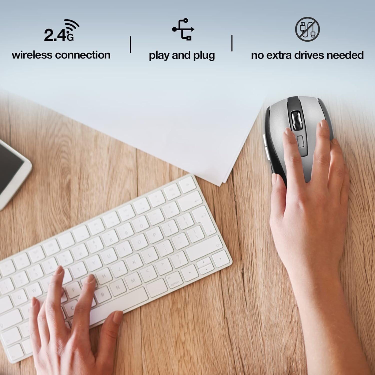 Ultra Scroll Wireless Mouse, 2.4Ghz Wireless Mouse Computer Mouse 1200DPI,6 Buttons with Nano Receiver for Laptop,Pc,Chromebook,Computer,Notebook,Office (Grey)