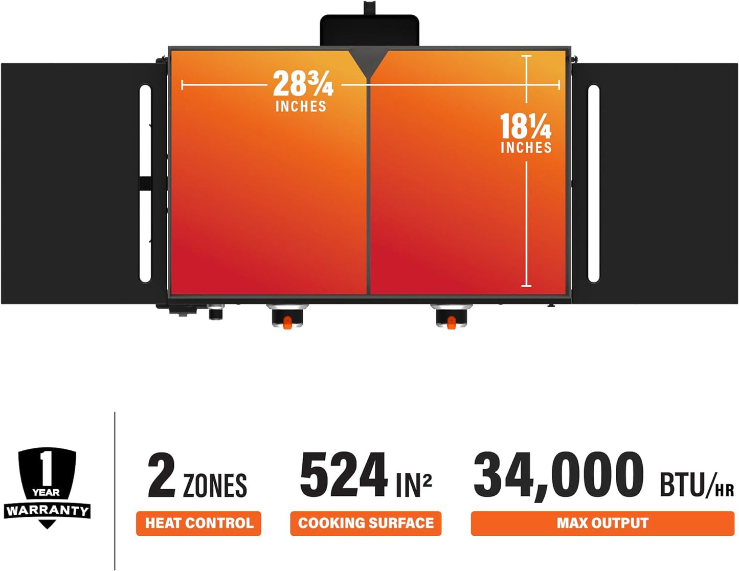 1883 Gas Hood & Side Shelves Heavy Duty Flat Top Griddle Grill Station for Kitchen, Camping, Outdoor, Tailgating, Countertop 28 Inch Black