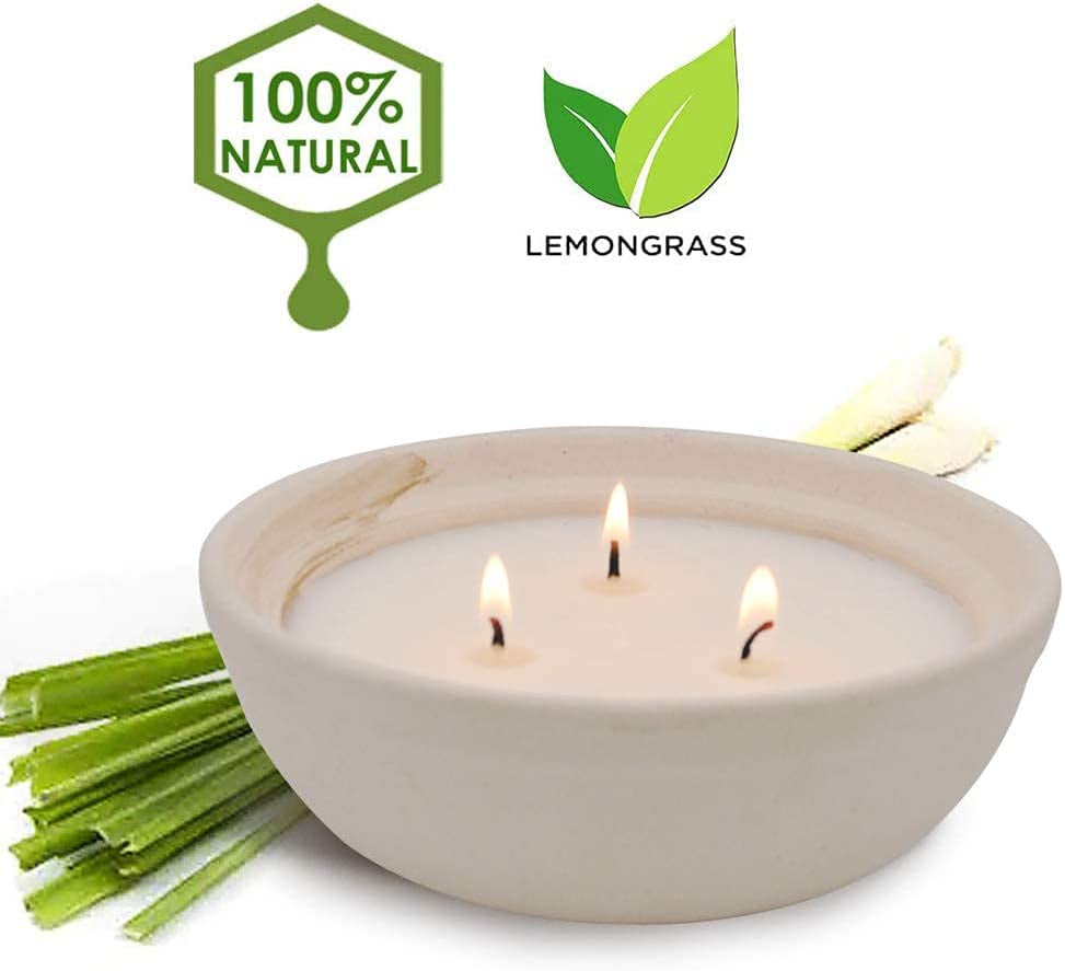 Citronella Candles in Coarse Pottery Container, Natural Soy Wax Candle Outdoor and Indoor