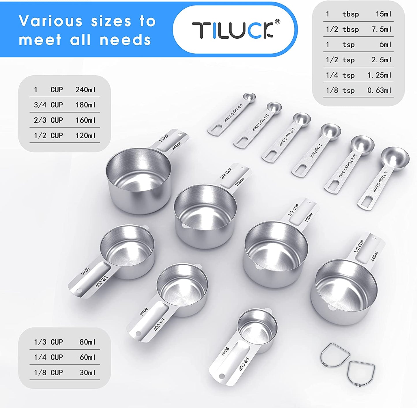 Stainless Steel Measuring Cups & Spoons Set, Cups and Spoons,Kitchen Gadgets for Cooking & Baking (7+6)