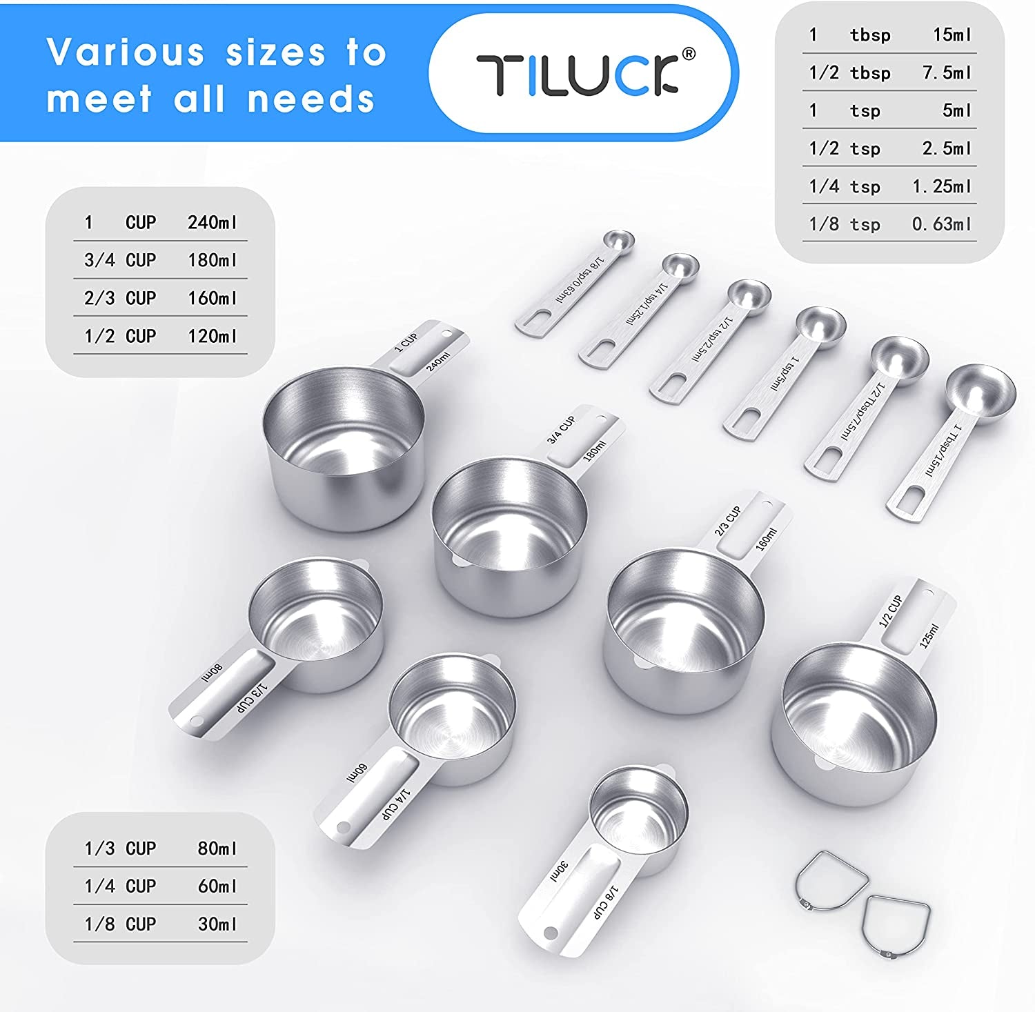 Stainless Steel Measuring Cups & Spoons Set, Cups and Spoons,Kitchen Gadgets for Cooking & Baking (7+6)