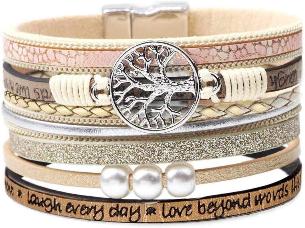 Inspirational Tree of Life Leather Bracelets for Women,Birthday Christmas Jewelry Gifts for Teens Girls