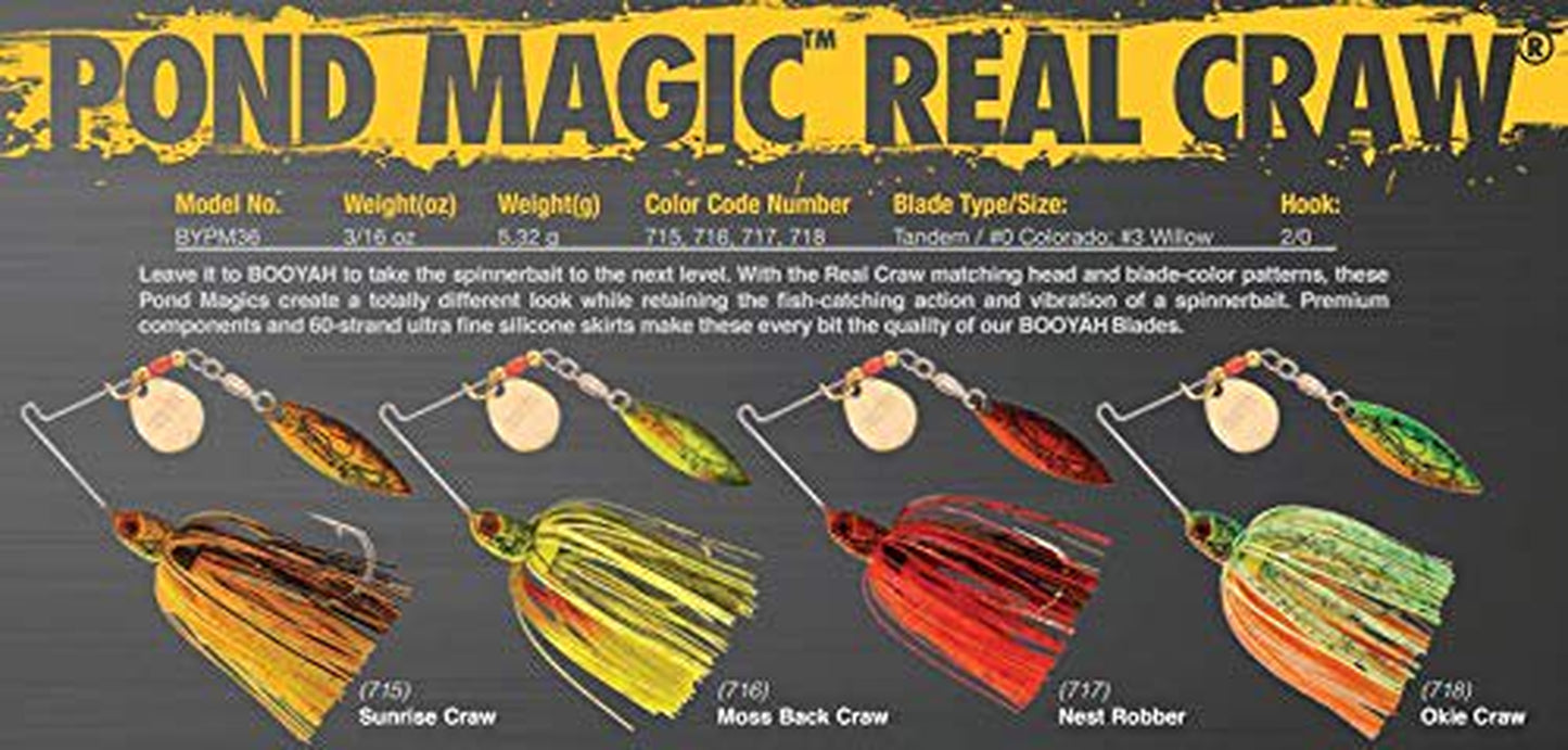 BOOYAH Pond Magic Real Craw Fishing Lure Spinnerbait Two Blade Okie Craw 3/16 Oz
