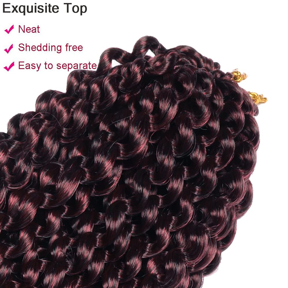 7 Packs Passion Twist Hair,18 Inch Water Wave Crochet Hair for Women Ombre Burgundy Passion Twist Crochet Hair Long Bohemian Synthetic Curly Braiding Hair Extensions(7Pcs,1B/Bug)