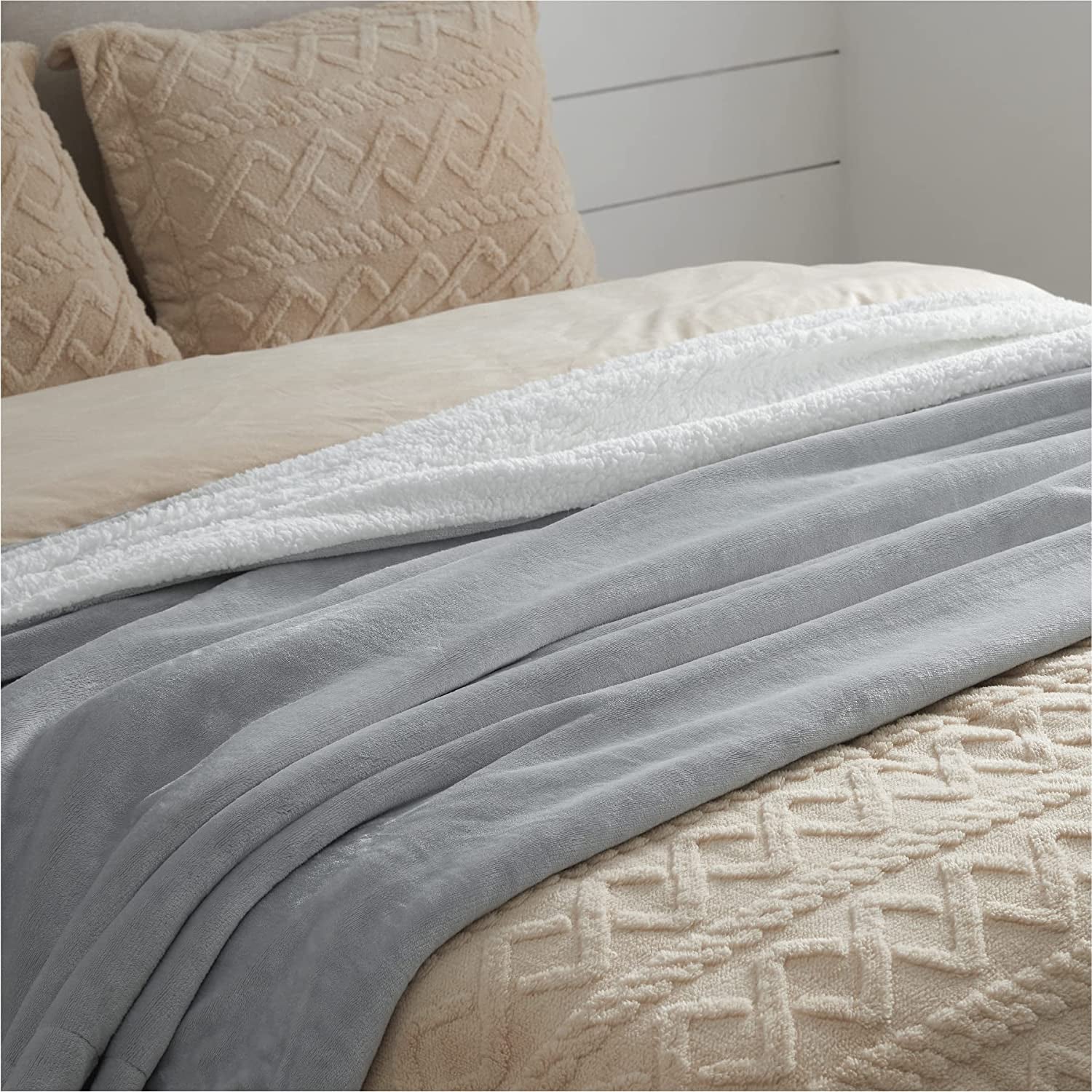 Sherpa Fleece Throw Blanket for Couch - Light Grey Thick Fuzzy Warm Soft Blankets and Throws for Sofa, 50X60 Inches