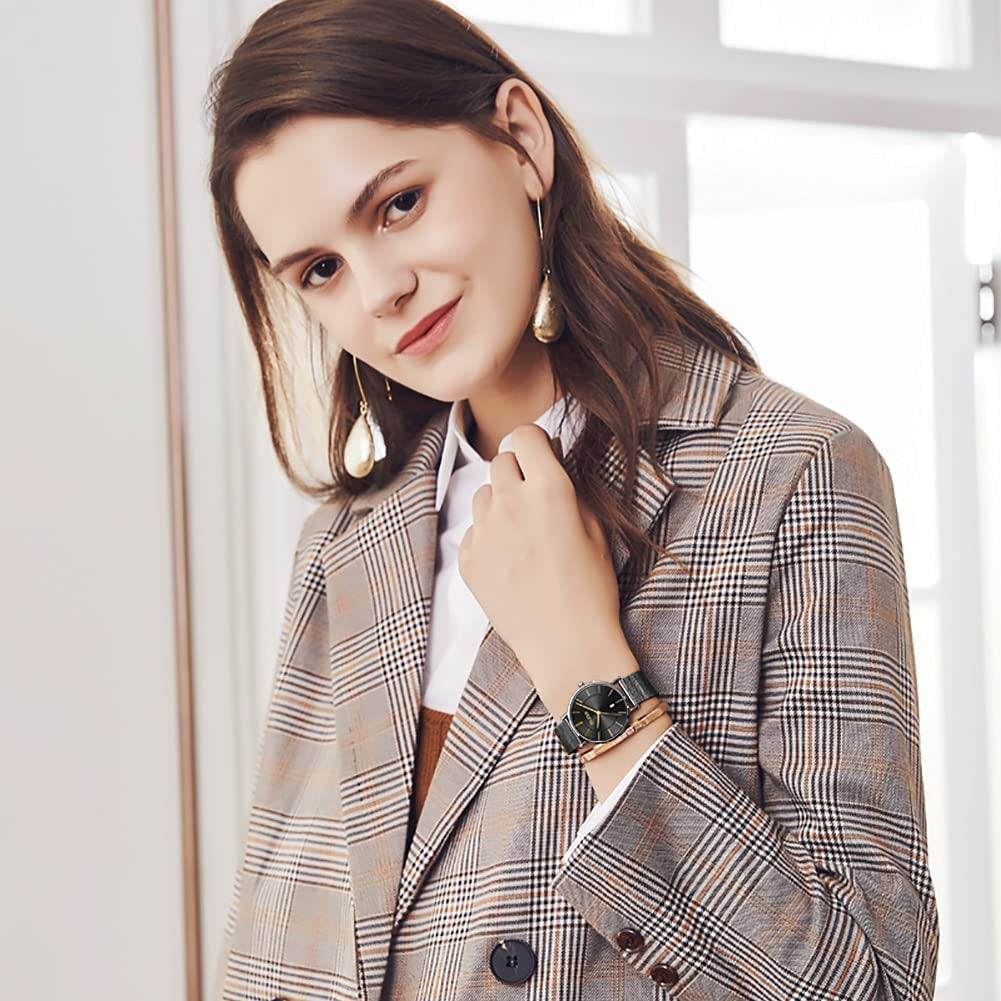 6.5Mm Ultra Thin Watches for Women Waterproof,Rose Gold Stainless Steel Ladies Watch,Casual Women Watches with Date,Big Face Female Wristwatches,Japanese Quartz Lady Watches,Gifts for Women
