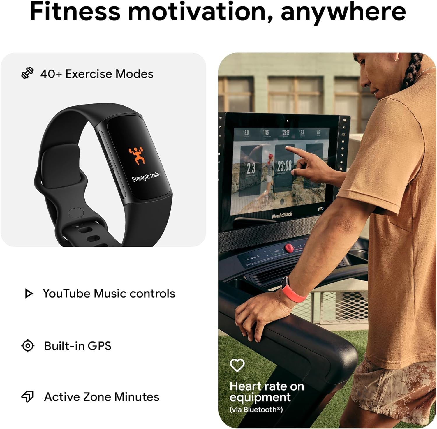 Charge 6 Fitness Tracker with Google Apps, Heart Rate on Exercise Equipment, 6-Months Premium Membership Included, GPS, Health Tools and More, Obsidian/Black, One Size (S & L Bands Included)