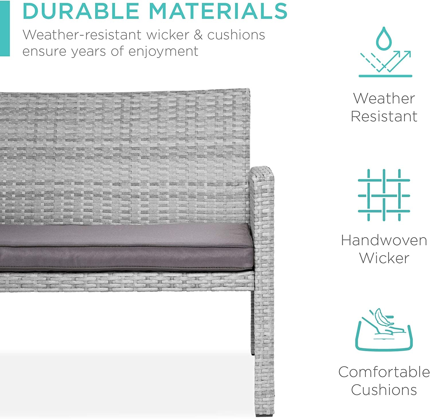 4-Piece Outdoor Wicker Patio Conversation Furniture Set for Backyard, Deck, Poolside W/Coffee Table, Seat Cushions - Gray Wicker/Gray Cushions
