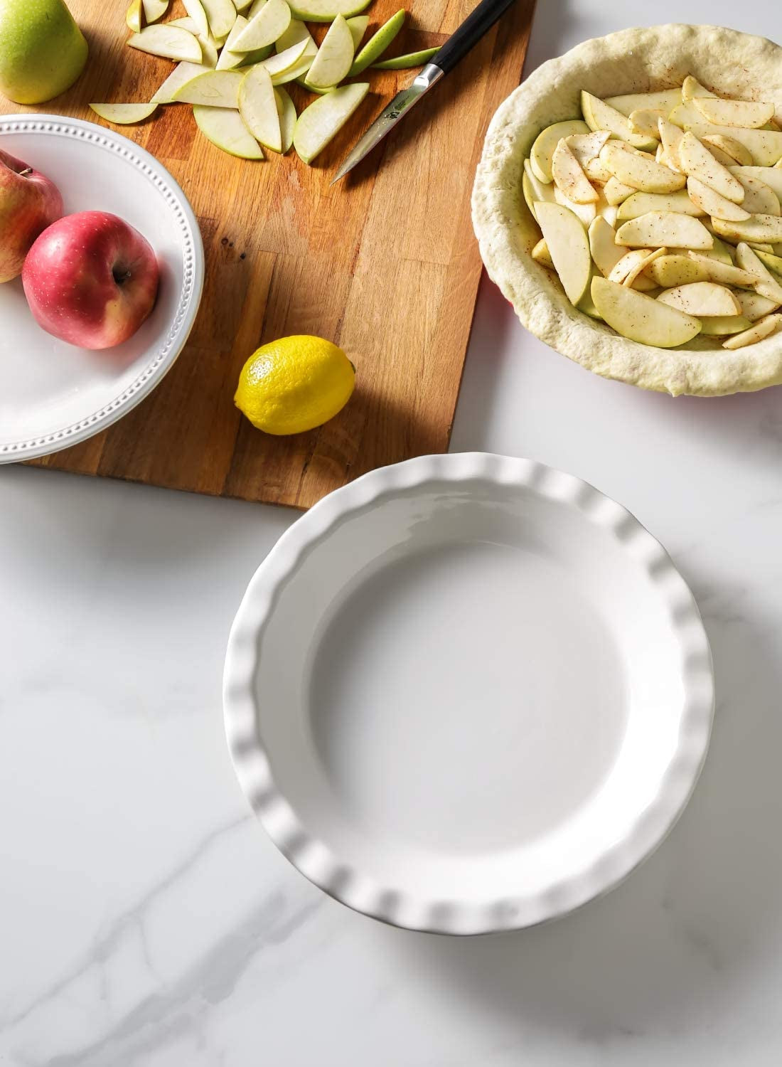Ceramic Pie Pans for Baking, 9 Inches Pie Plate for Apple Pie, round Baking Dish, 36 Ounce Deep Dish Pie Pan, Set of 2, White