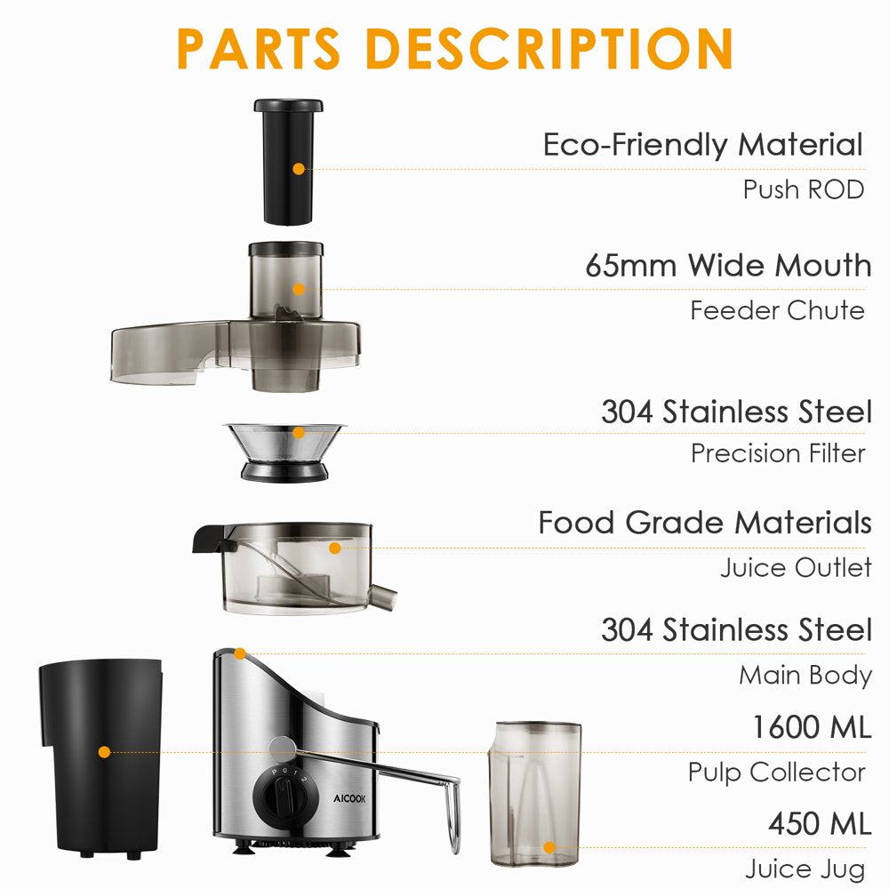 Juicer Extractor Easy Clean, 3 Speeds Control, Stainless Steel BPA Free